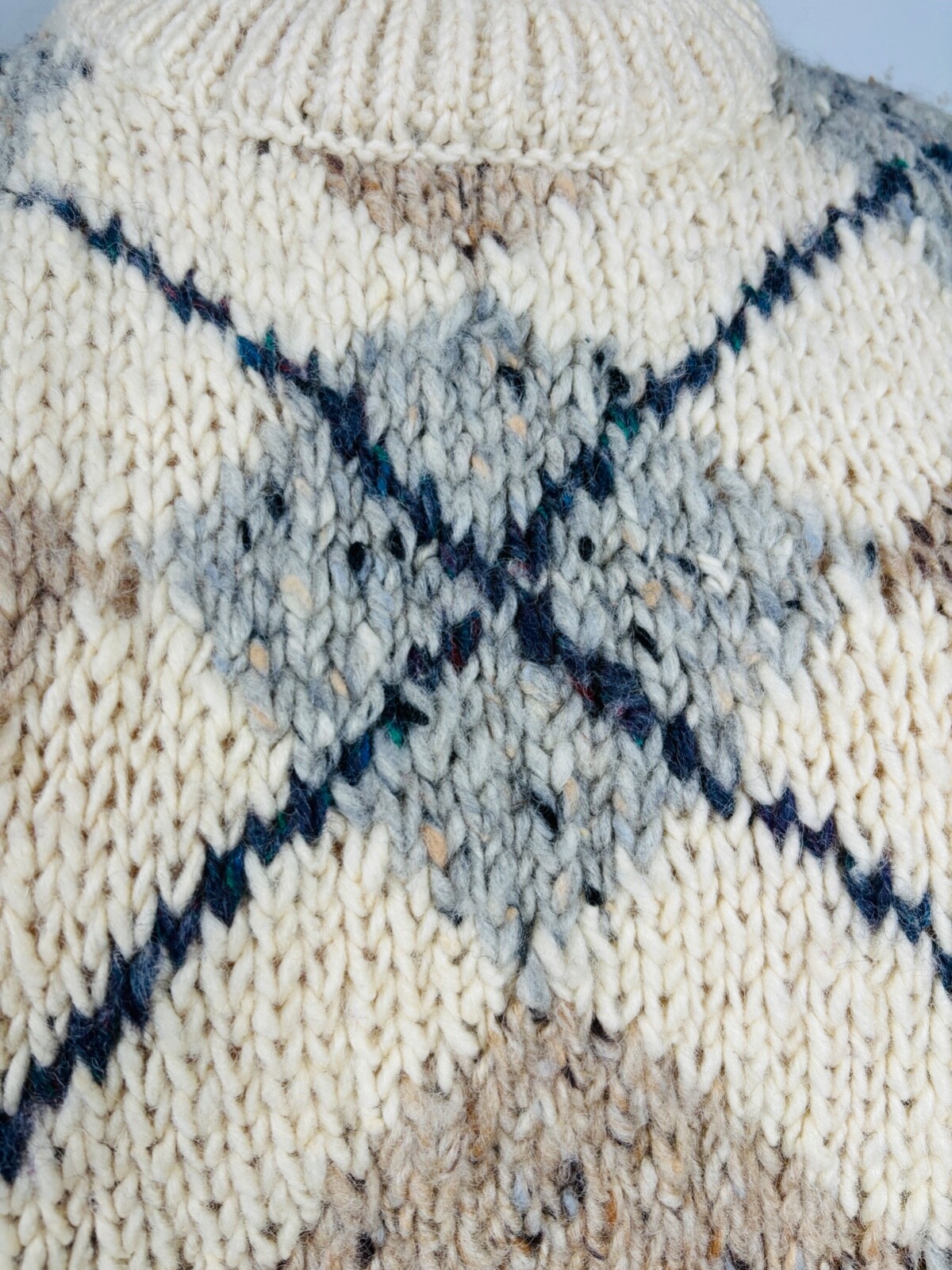 VTG GAELTARRA CREAM GRAY&TAN ARGYLE FISHERMAN HAND-KNIT IRISH WOOL SWEATER*W M/L
