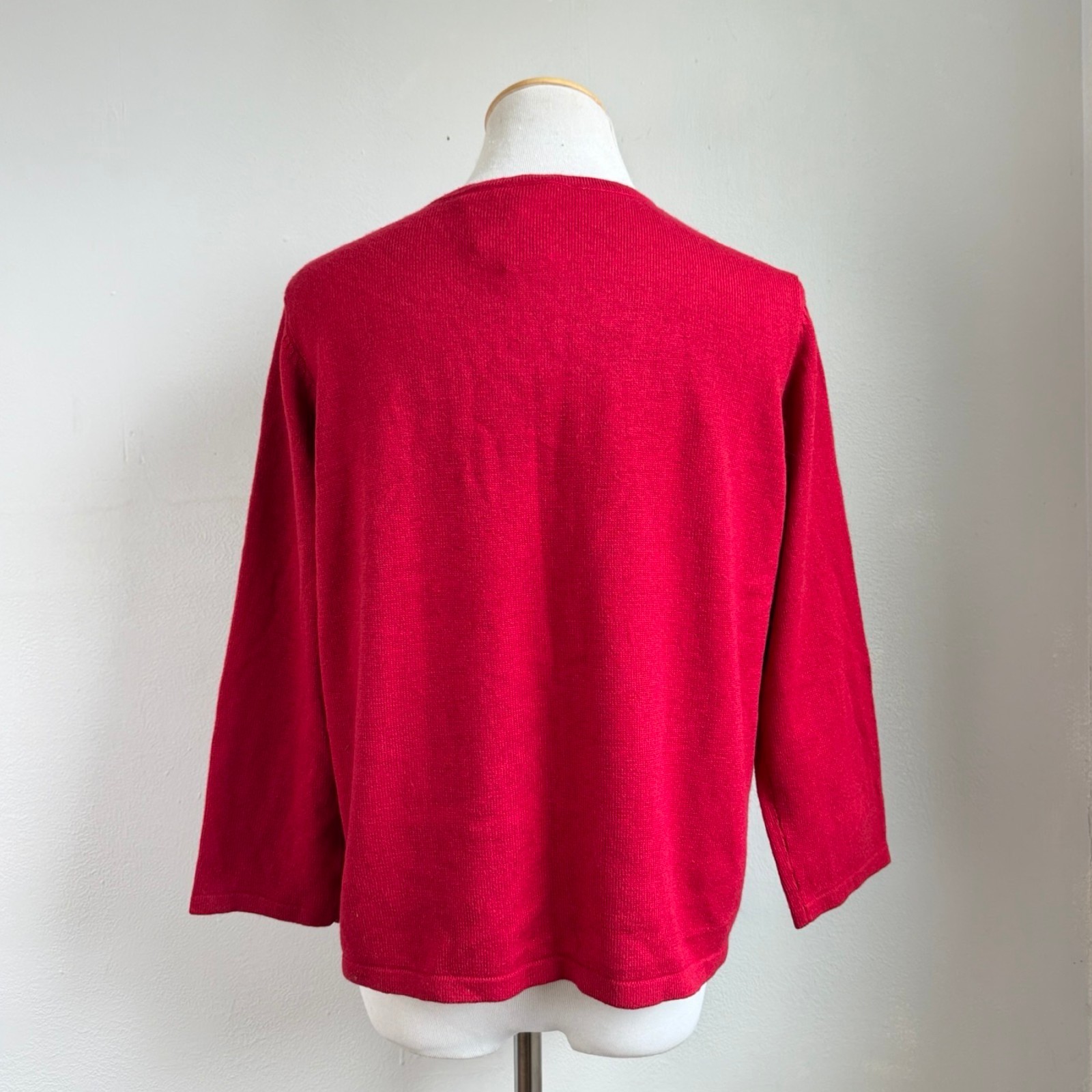 Vintage Red Silk/Cashmere Cardigan Sweater Size Medium 90s Floral Embroidered
