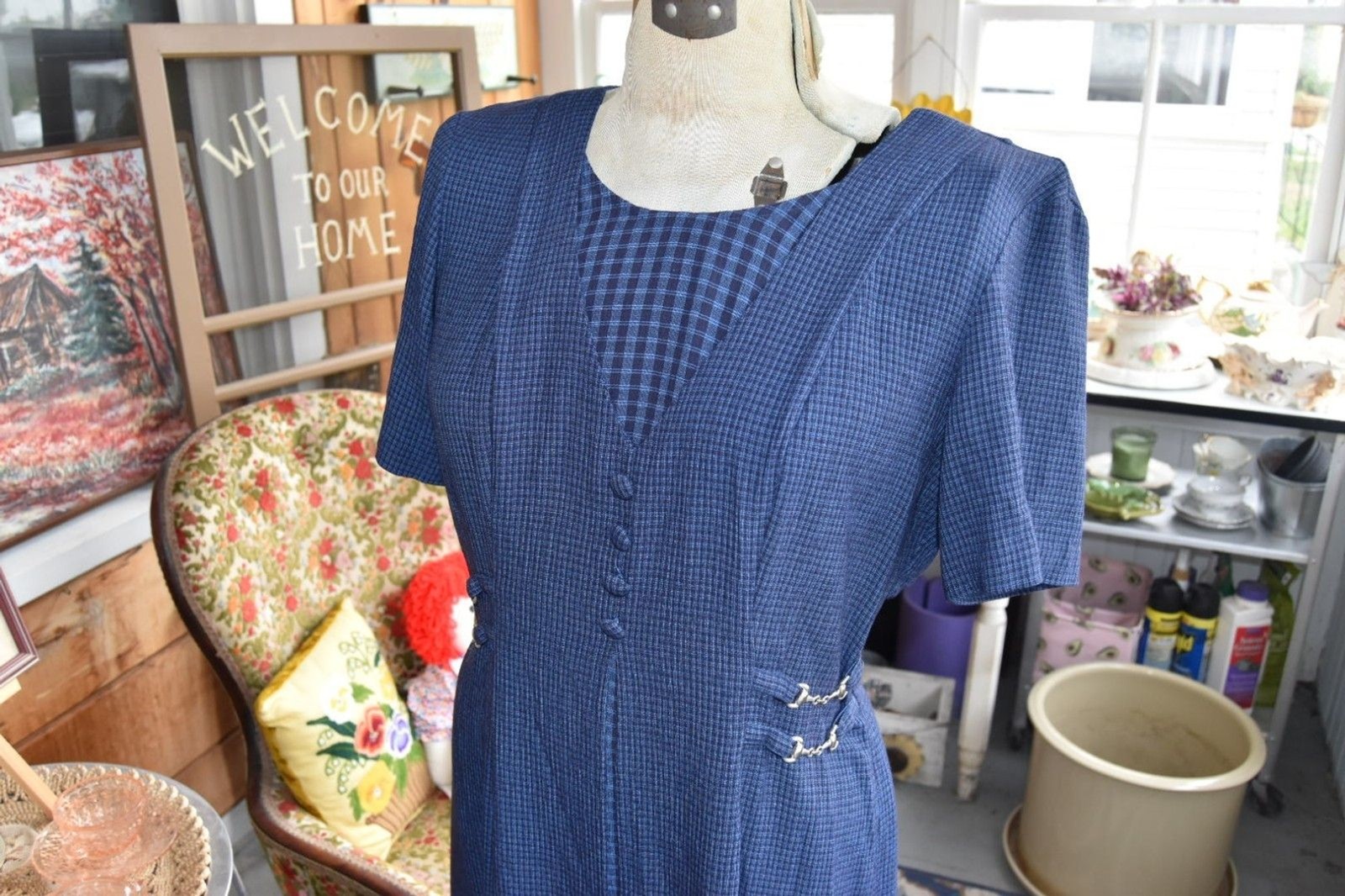 Vintage 80s 90s TR Bentley Tight Plaid Dress Tie Back Metal Details Size Large