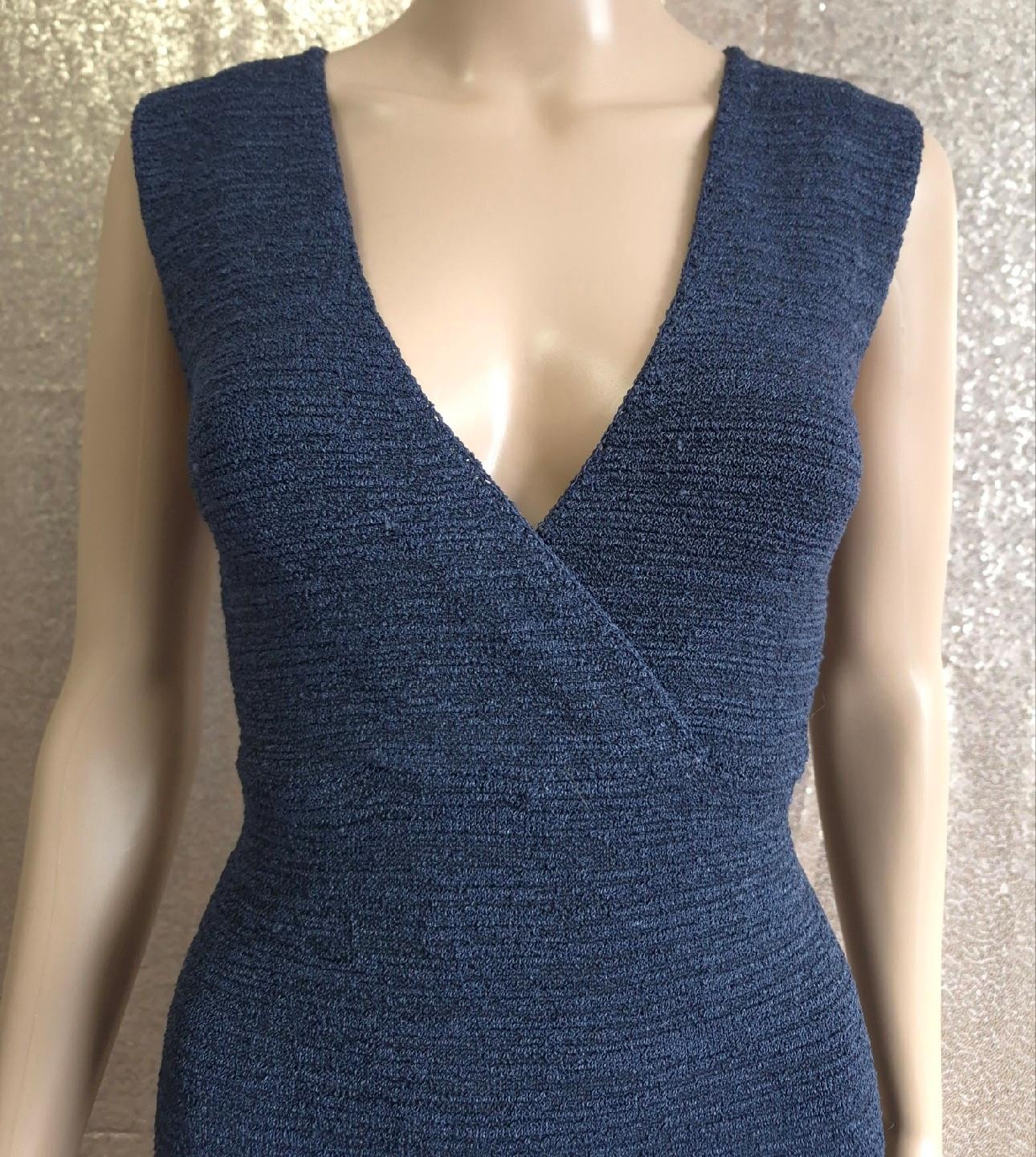 BETTE PAIGE Vintage 1990s Y2K Sleeveless TEXTURED BLUE KNIT SWEATER SHEATH DRESS