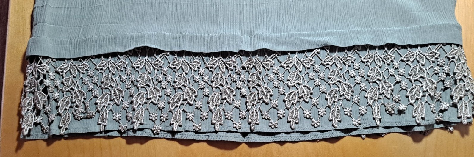 Vtg 80s Bryan Emerson for Henri Bendel Sage Maxi Shift Dress Ecru Lace Trim OS L