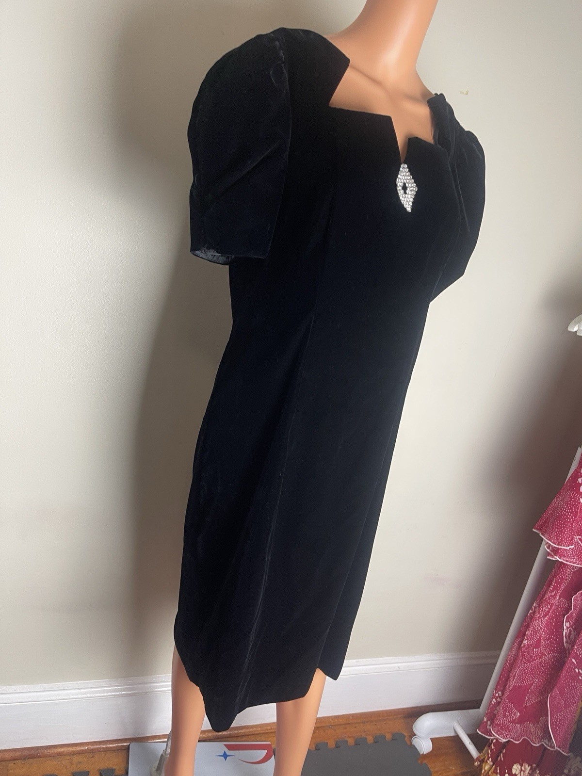 Vintage 80s Cachet Bari Protas Black Velvet Cocktail Evening Dress Size 11/12