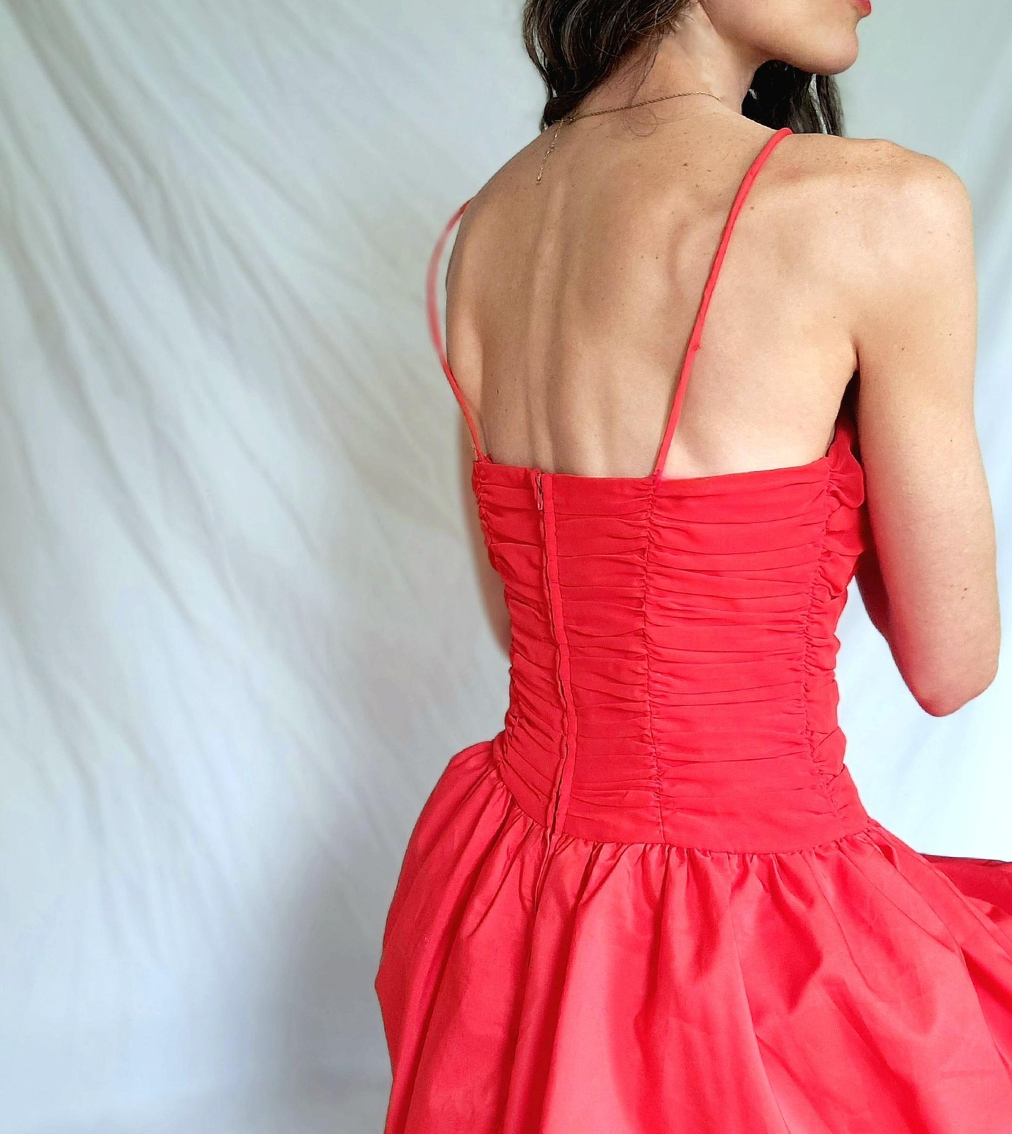 1970s Vintage Ruched Red Party Dress: Joy Stevens, Women’s Small