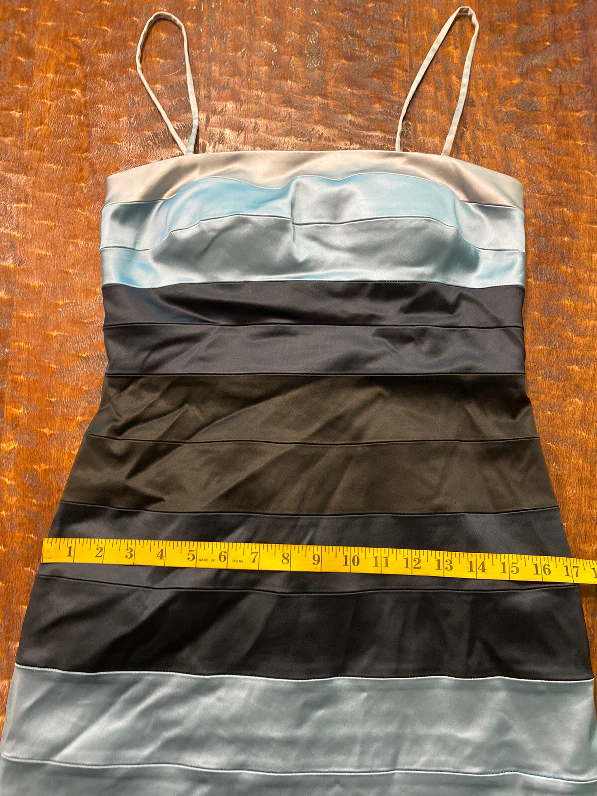 Vintage Oleg Cassini Blue Grey Black Pleated Sleeveless Stretchy Dress Size 6