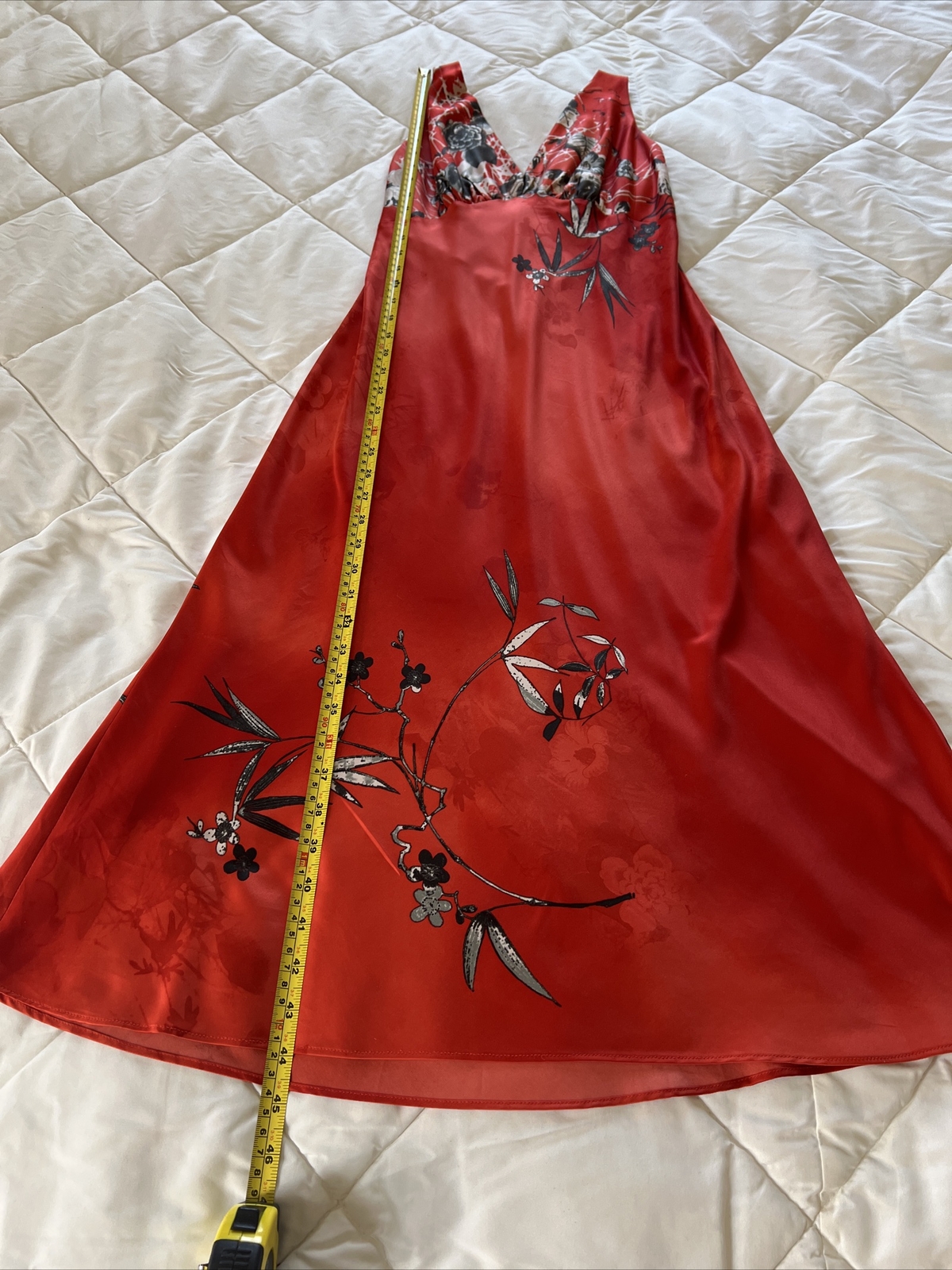 Vintage Deep V-neck Sleeveless Lingerie Inspired Floral Orange Maxi Dress S/M