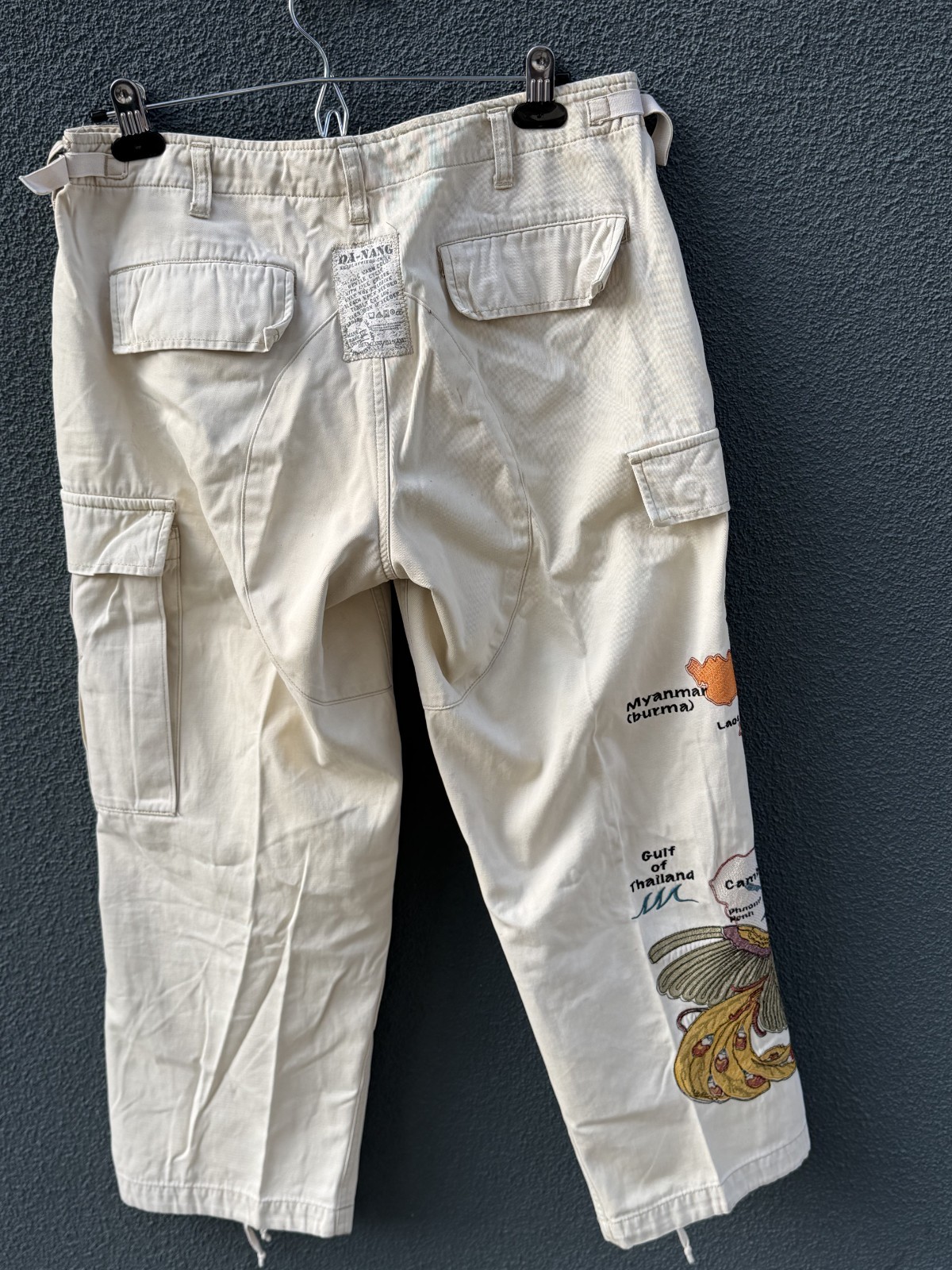 Vintage Y2K Da Nang „Surplus Indo-Chine” Embroidered Vietnam Map Cargo Pants