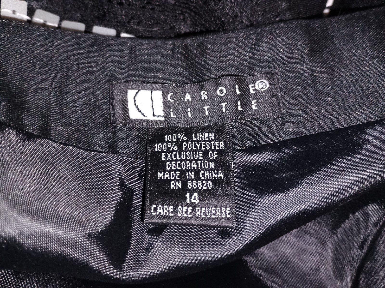 Vintage Carole Little Linen Black Skirt Embroidered Beaded Handkerchief Hem…