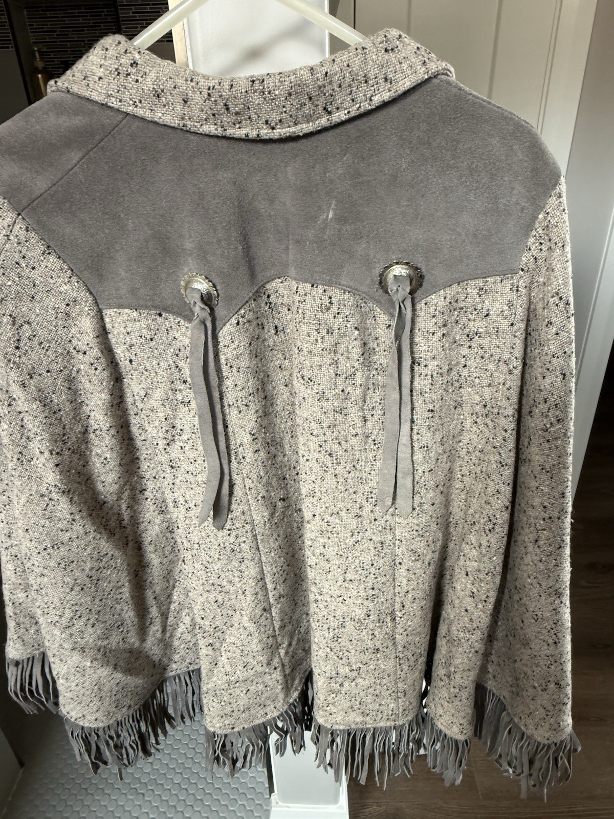 Vintage Western Tweed And Leather Poncho/Cape