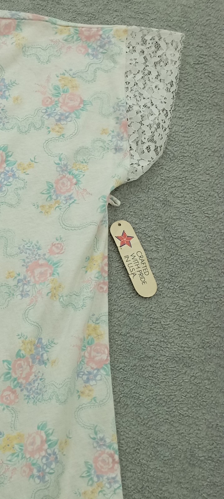 Vintage Claudia Phillips Floral Kimono Cardigan Robe Lace Trim Knit USA Made OS