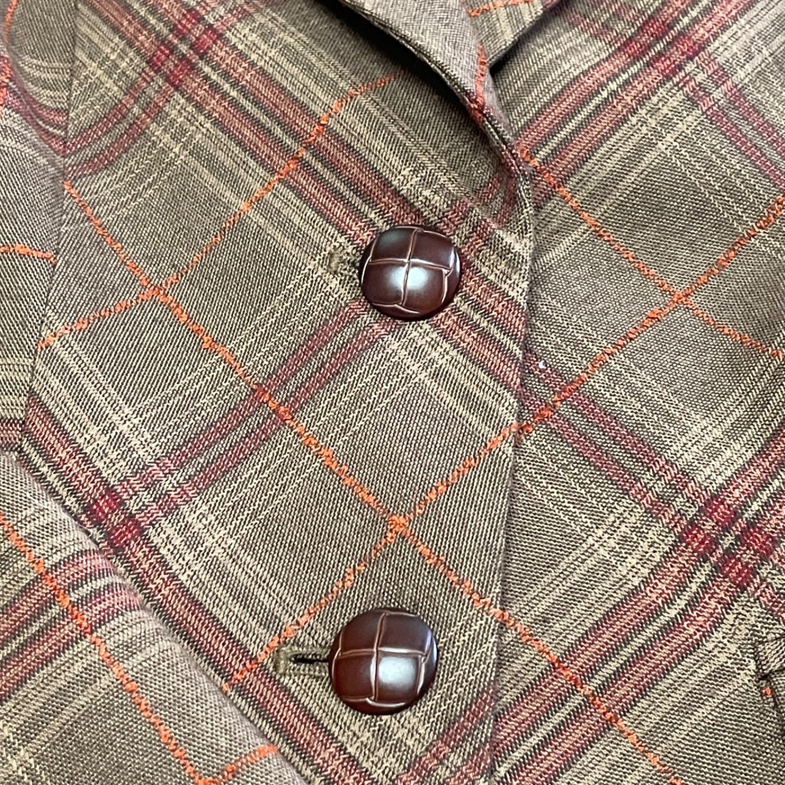 Vintage Jones & Co Plaid Tweed Blazer Jacket Size 6 Brown Red Martingale Belted