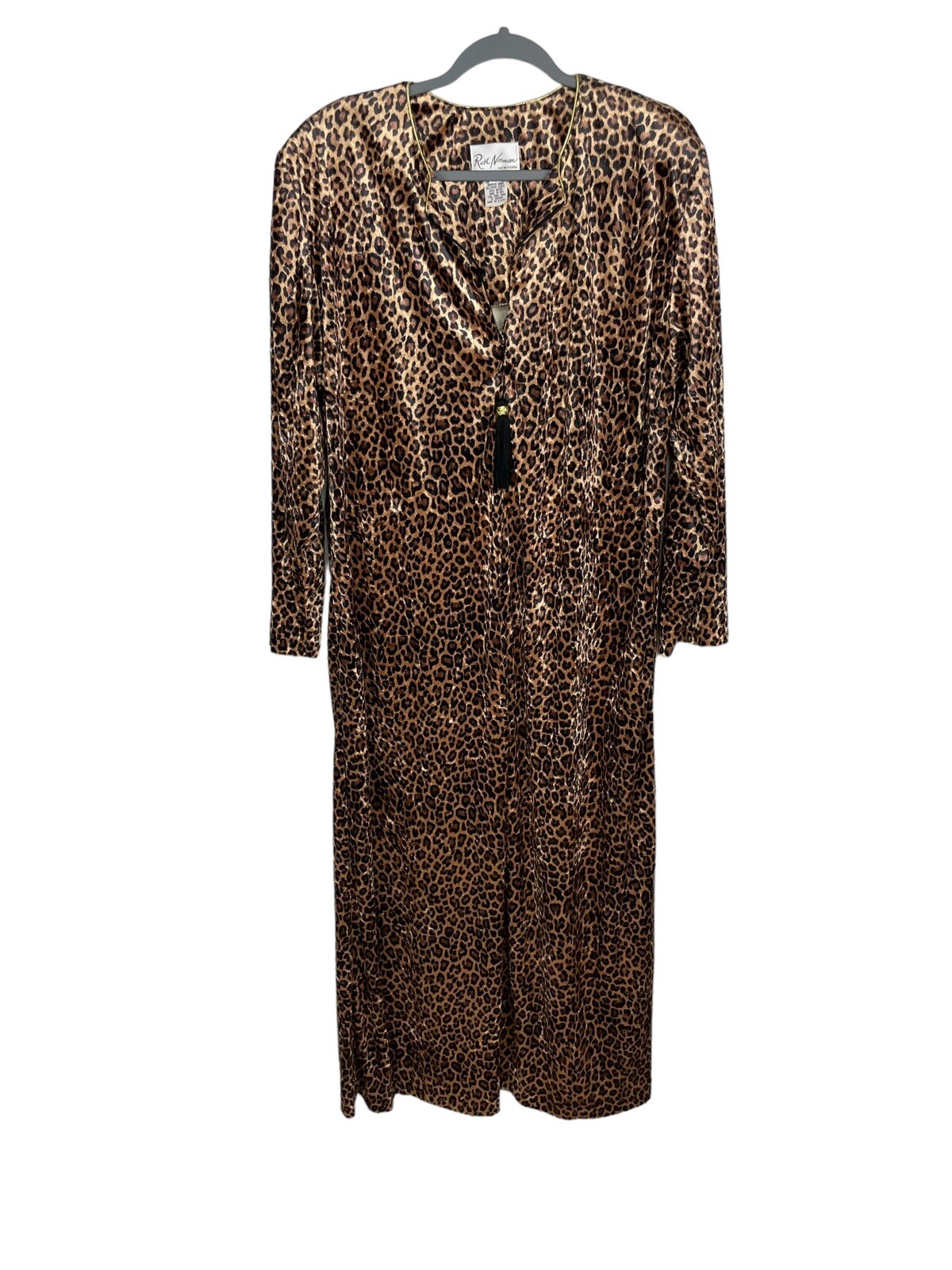 Ruth Norman New York House dress Robe Large Caftan Leopard Print Zipper Tassel