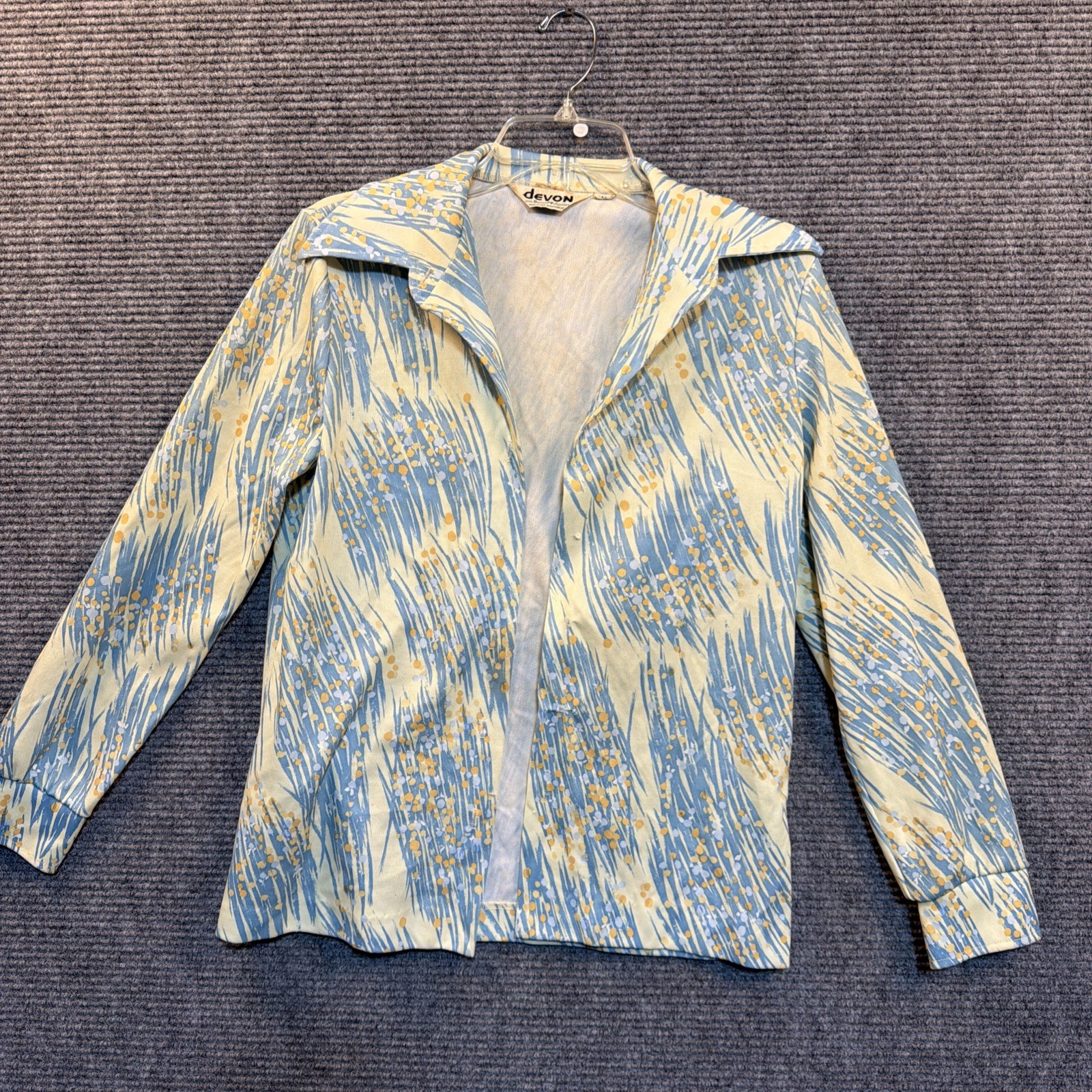 Devon Vtg 70s Polyester Top Size M Floral Blouse Collared Long Sleeves Button