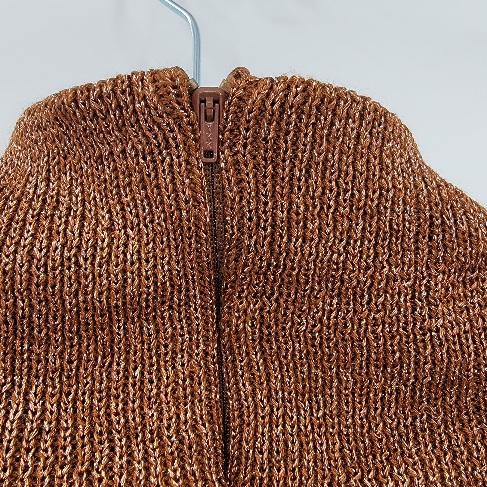 Vtg 70s Disco Wenjilli Sz 15/16 Copper Gold Metallic Knit Maxi Dress Cowl Gown