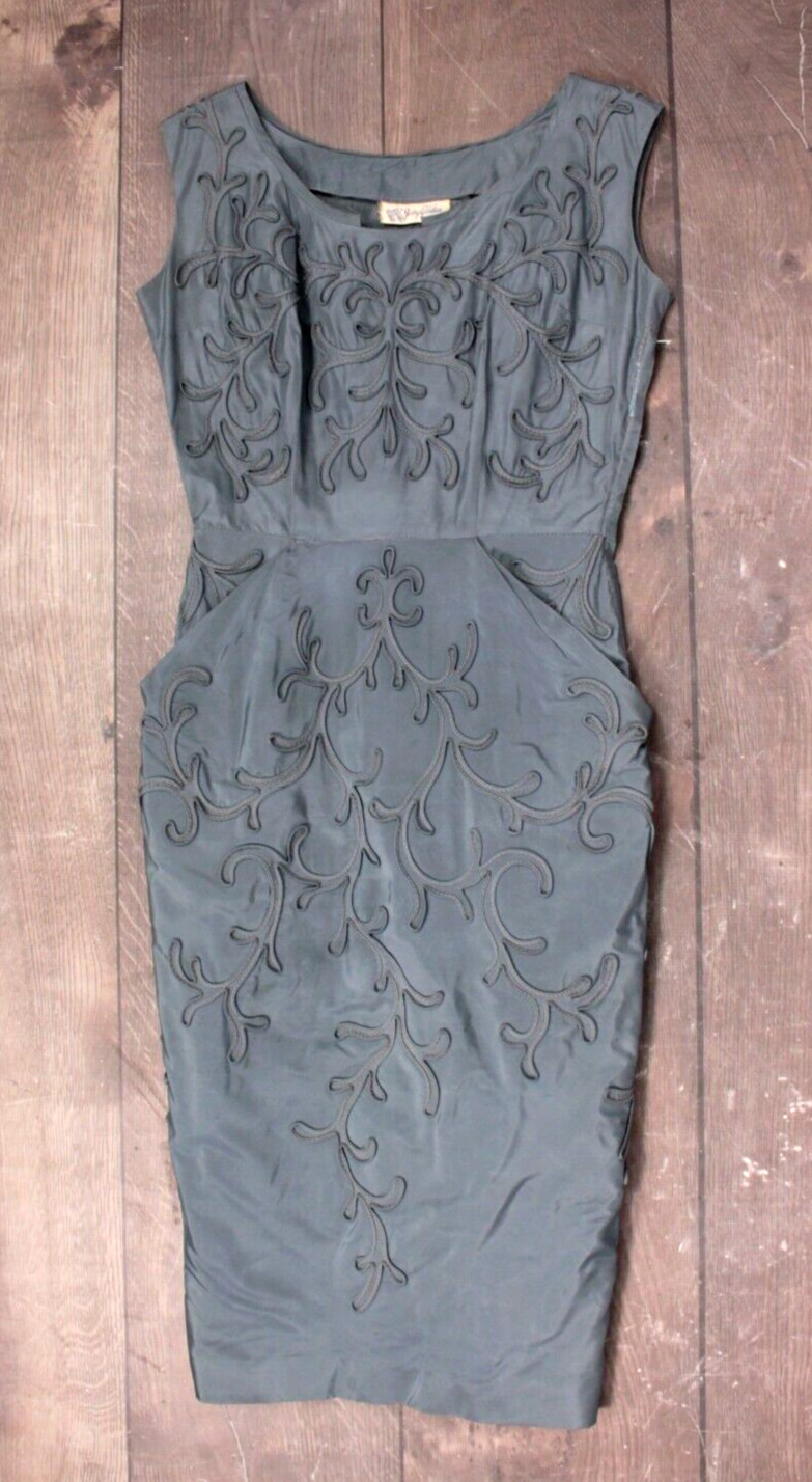 Vtg Women’s 50s Blue Taffeta Jerry Gilden Cocktail Dress 1950s Sz XS/S Gown