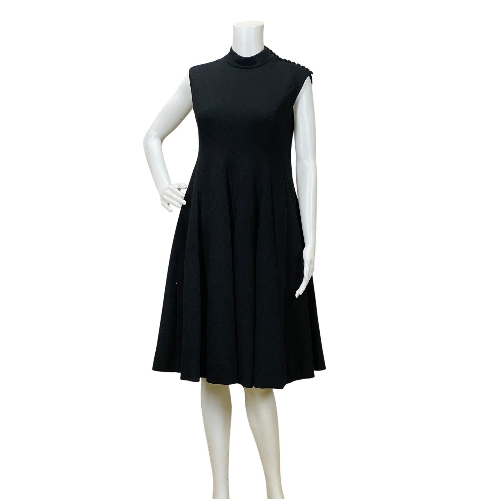 Vintage 1960s Norman Norell Dress Black A-Line Princess Seams Short Sleeve