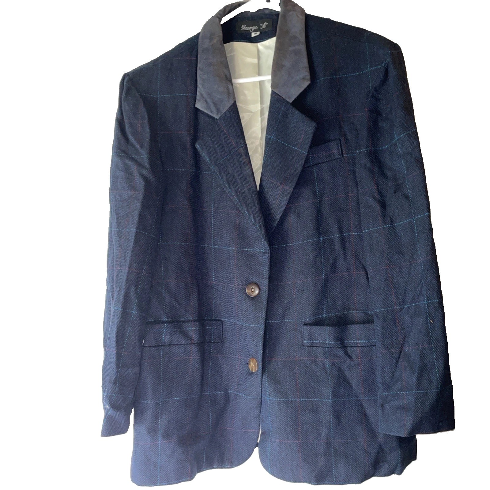 Women’s George A LTD Vintage Size Medium Silk Plaid Blazer Jacket Lined