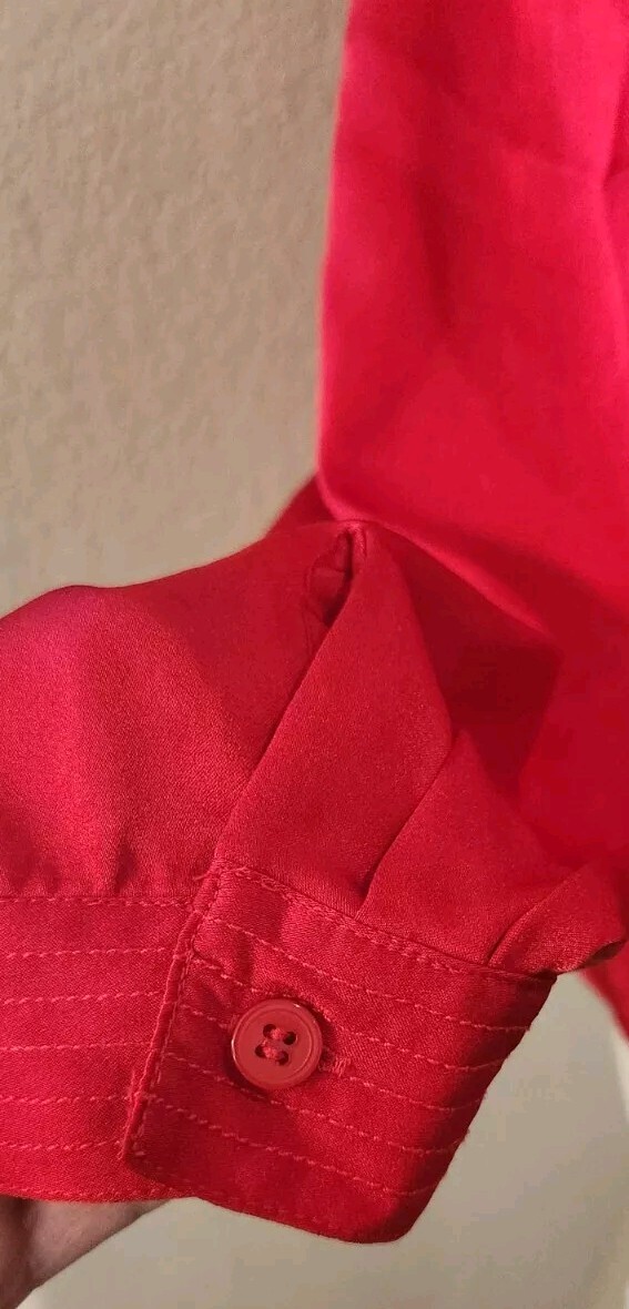 Vtg 80s Evan-Picone Red Silky Poly Neck Tie Secretary Blouse Women’s Size 12 Med