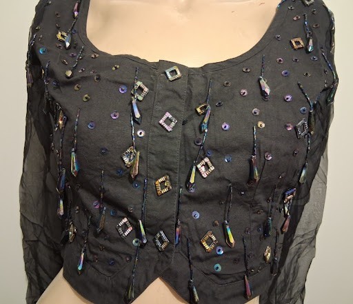 Vintage 90s Joujou Beaded Sheer Sleeve Crop Top Festival Fairycore Y2K Small