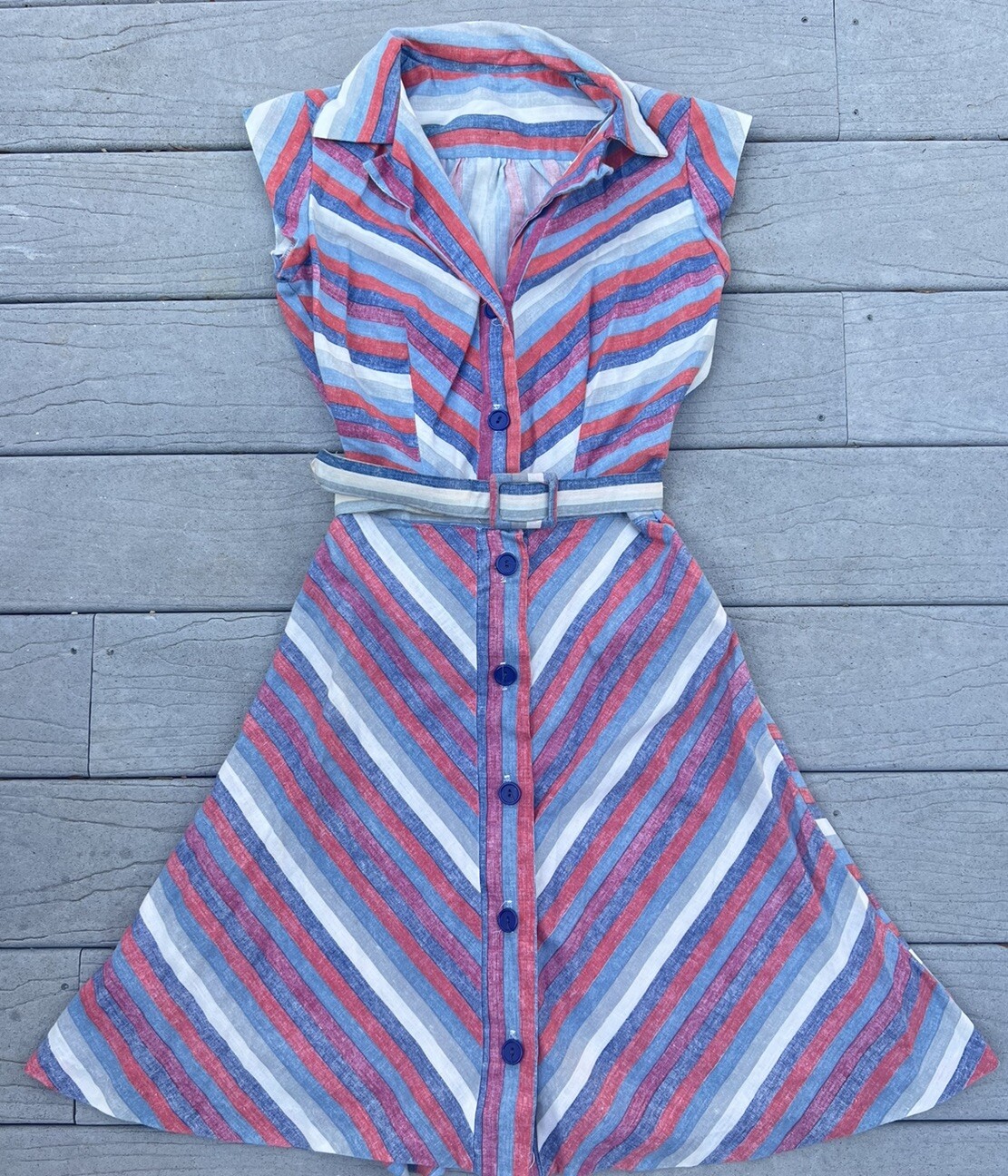 Vintage 1960s/1970s Two Piece Skirt And Shirt Set Chevron Patriotic Classic XS