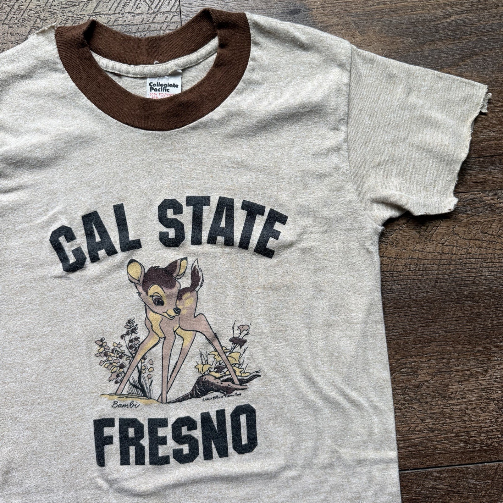 Vintage 1970s Womens XS/S Collegiate Pacific Fresno State Bambi Disney Worn Tee