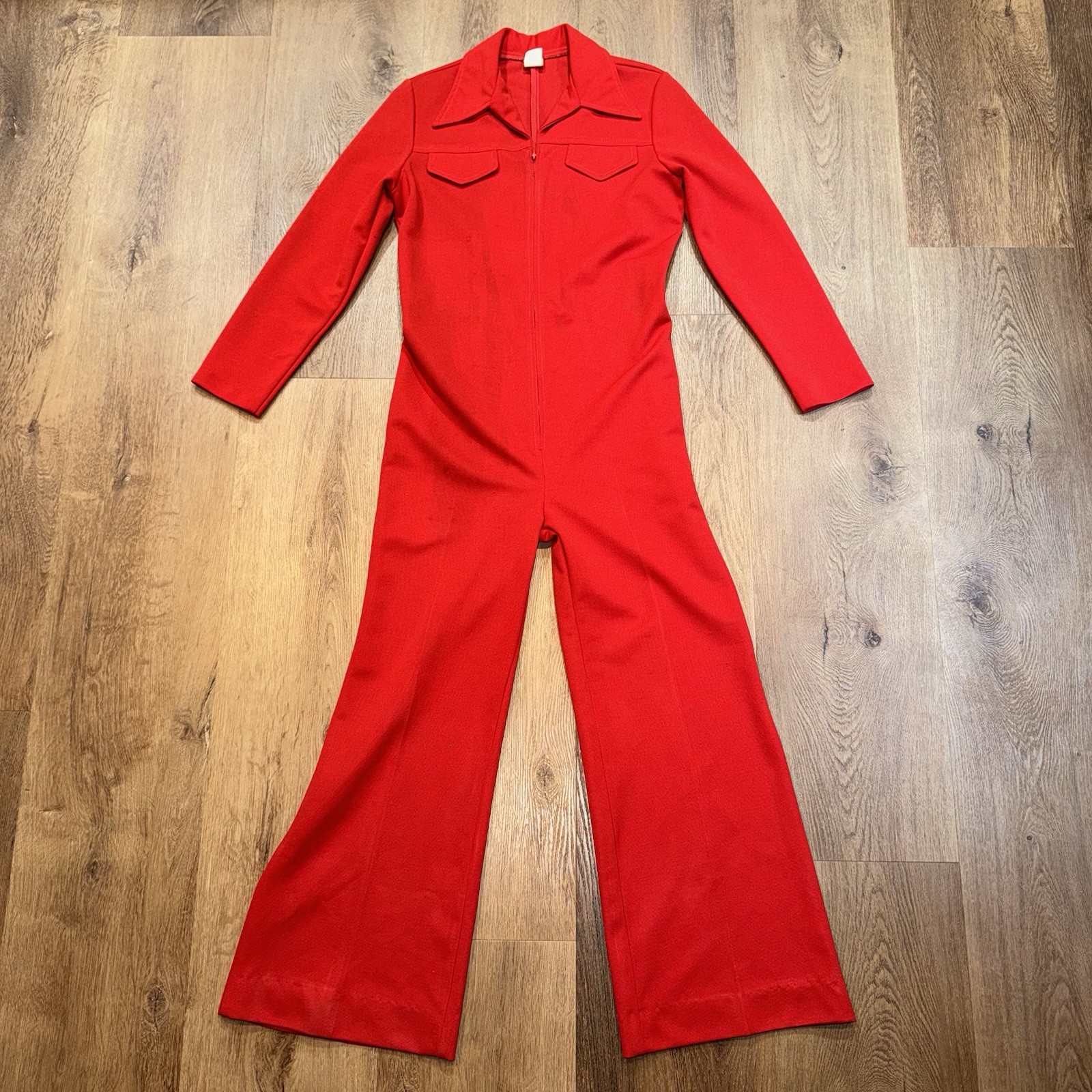 Vtg 60s 70s Jumpsuit Womens Bell Bottom One Piece Leisure suit Polyester Disco 7