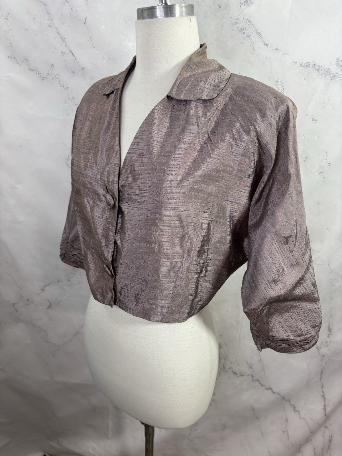 Vintage 1930s Bolero Button Blouse Shirt Jacket Dolman Sleeves S Hollywood Silk