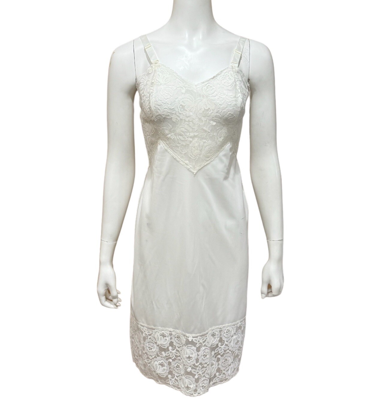 Vintage Monsanto White Nylon & Lace Slip Mini Dress Size 34