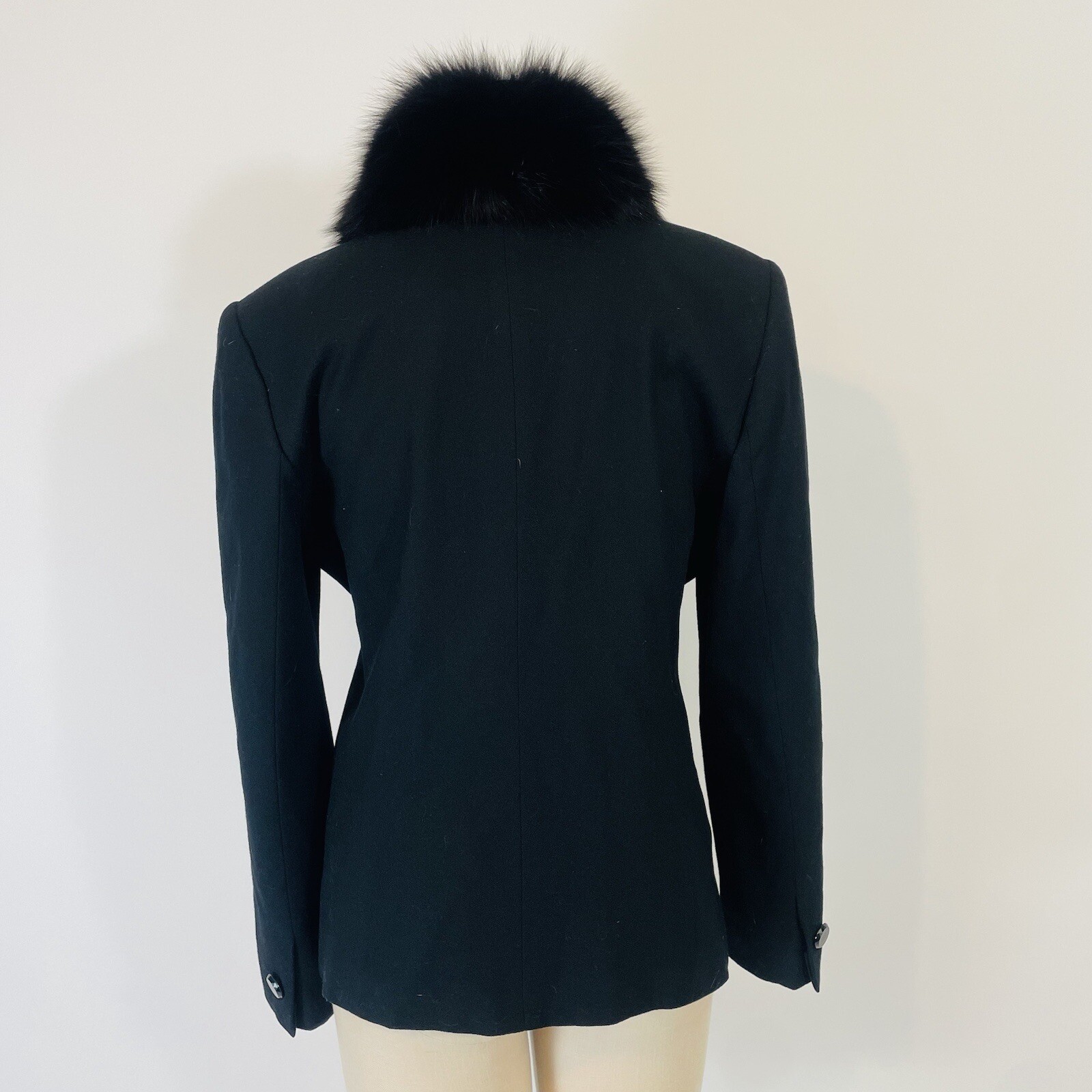 Vintage Faux Fur Wool Military Blazer Jacket Women’s Size 10 Black Evening