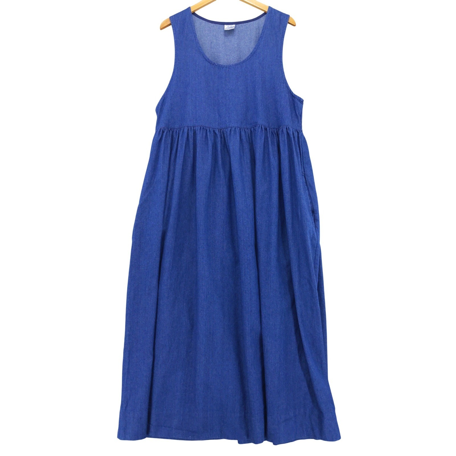 Vintage Kelly’s Kids Denim Maxi Jumper Dress Womens 14 Blue Pockets Cotton