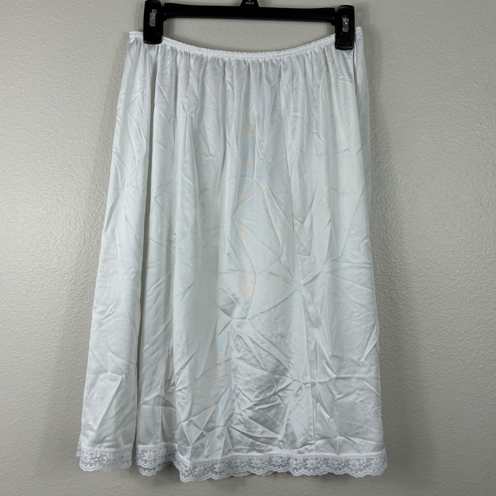 VTG 50s Velrose Ivory Satin Lace Trim Half Slip Sz 36-38 Coquette