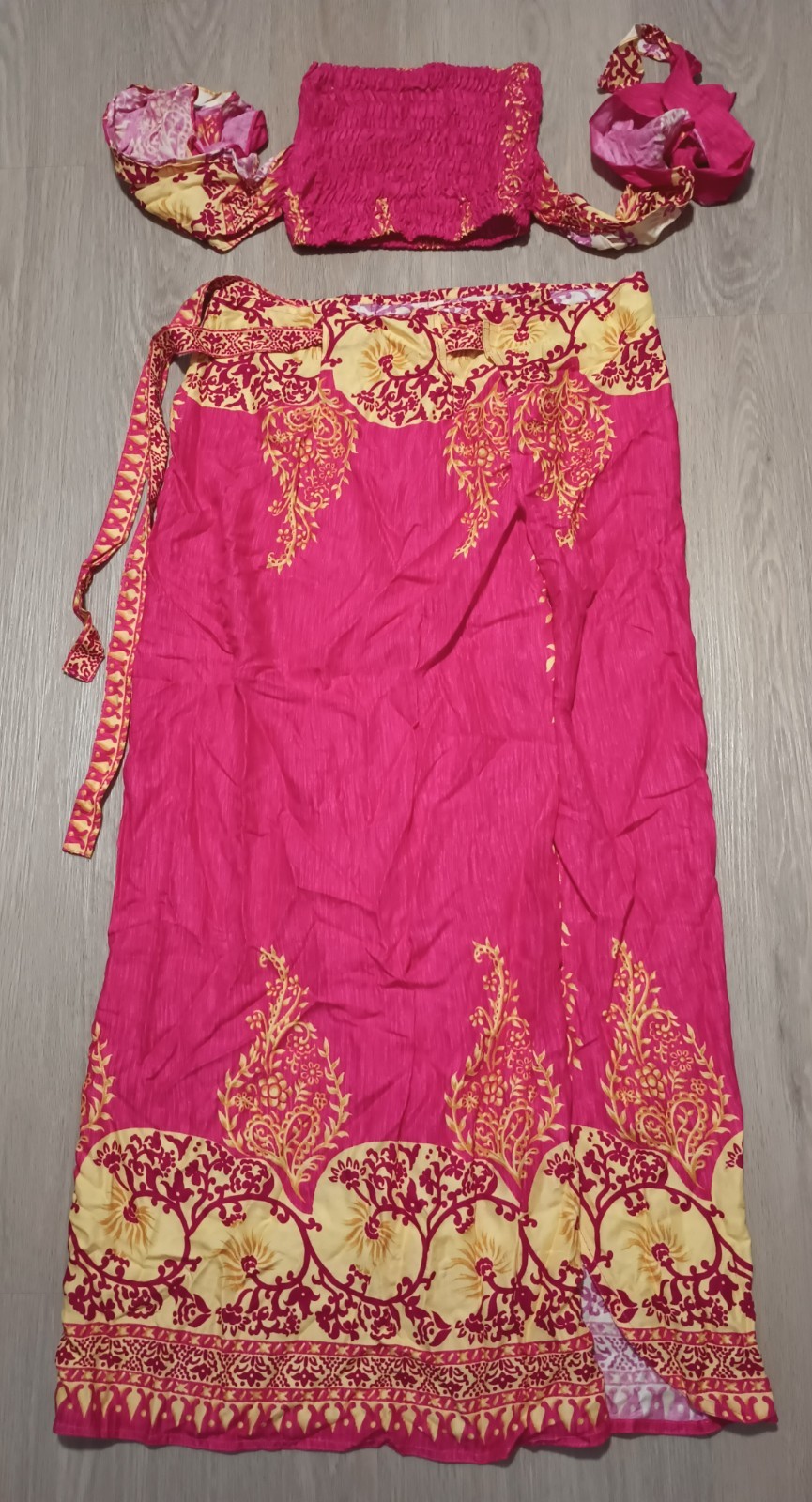 Vtg 90s Sarong Tube Top Skirt Outfit Batik Tropical Hawaiian India One Sz S M L