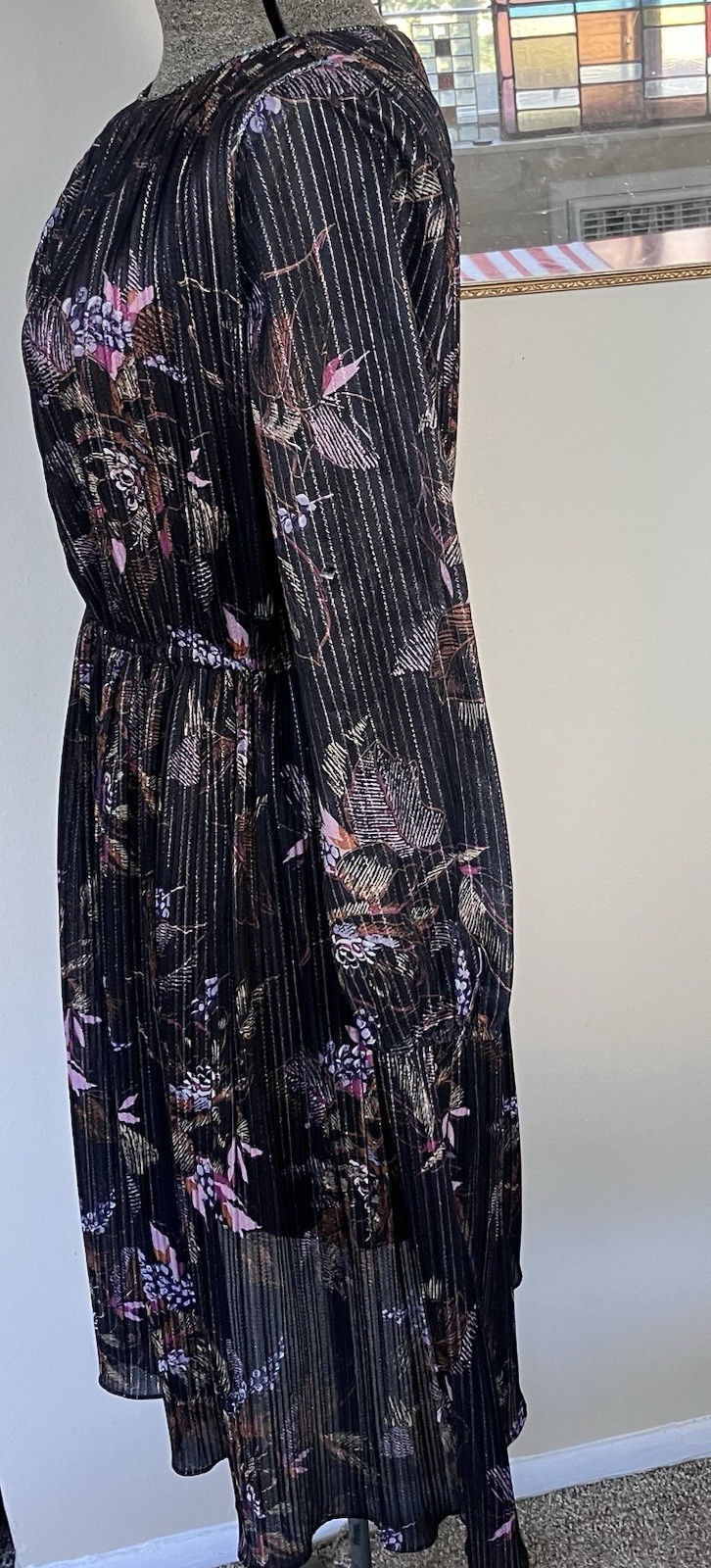 Sexy Vintage 70s Shimmery Sheet Black Dress With Metallic Braided Trim sz 8