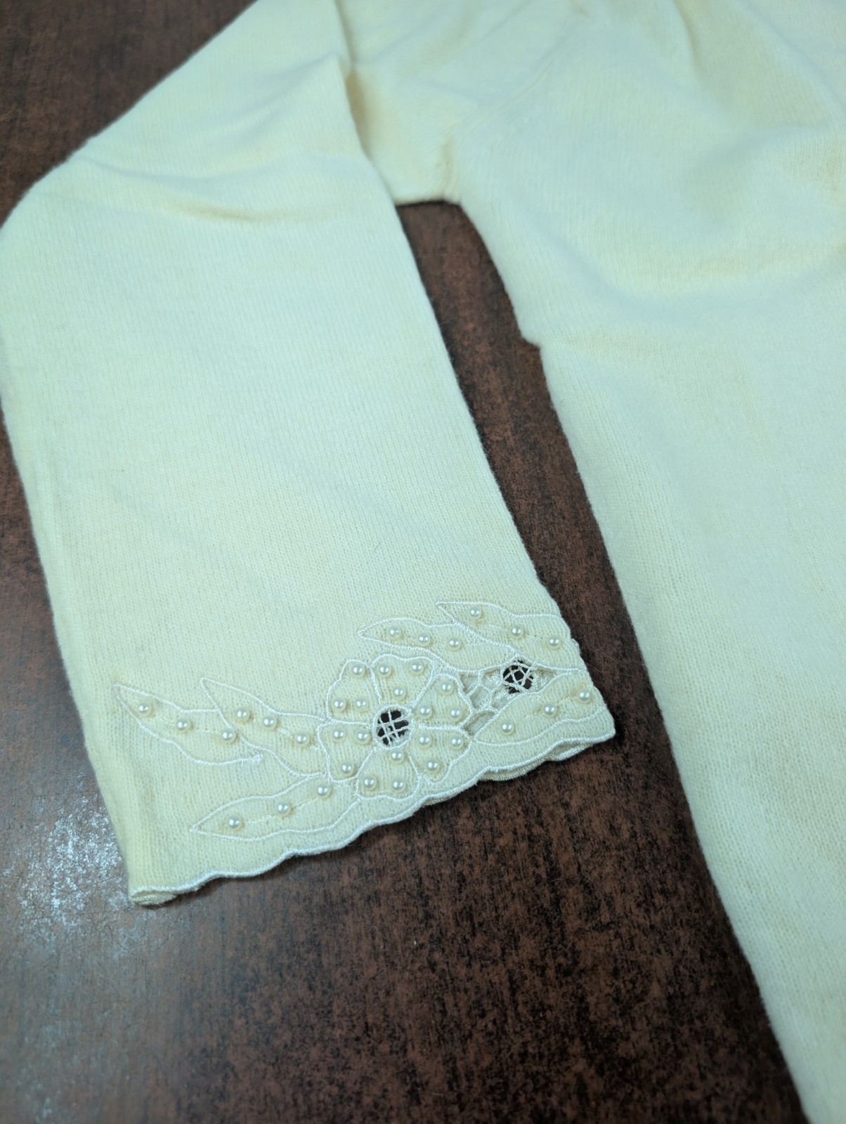 VTG 1950’s Hand Beaded Lined Lambs Wool Angora Cardigan Sweater M Delicate Girly