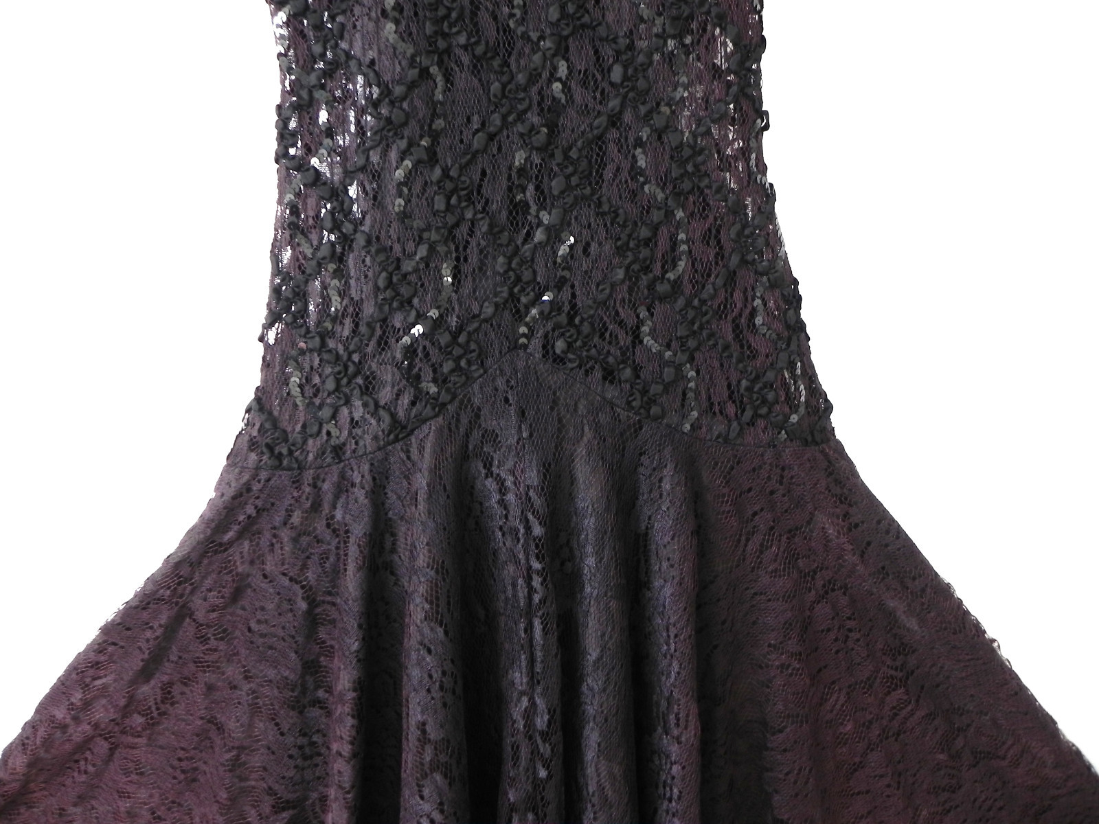 Vtg HW Collections Lace Dress Burgundy/Black Open Back Fit-Flared Size S/M