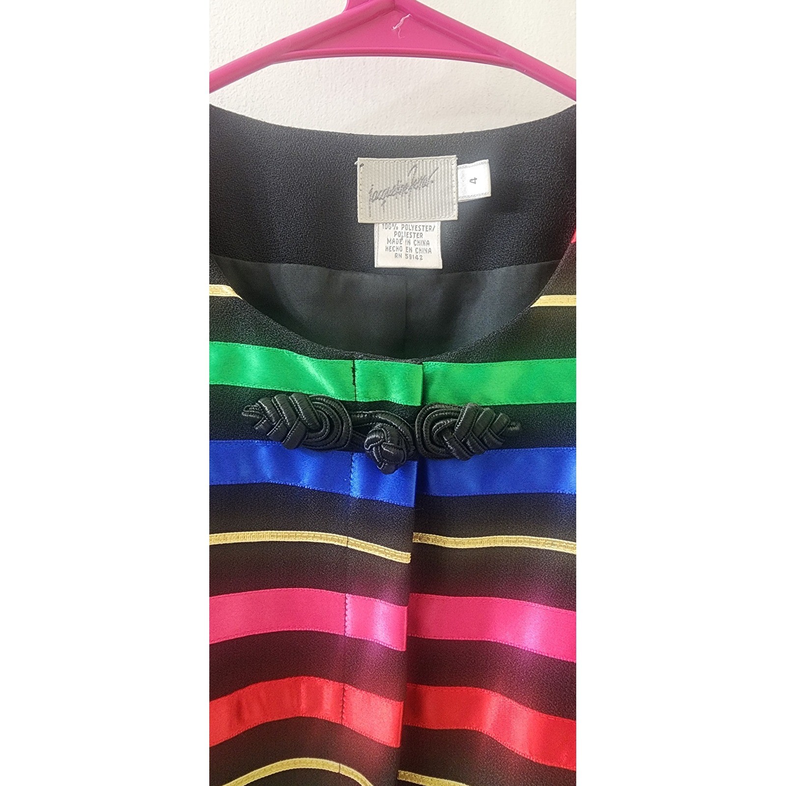 Jacqueline Ferrar Vintage Rainbow Stripe Ribbon Blazer Gold Metallic Trim Size 4