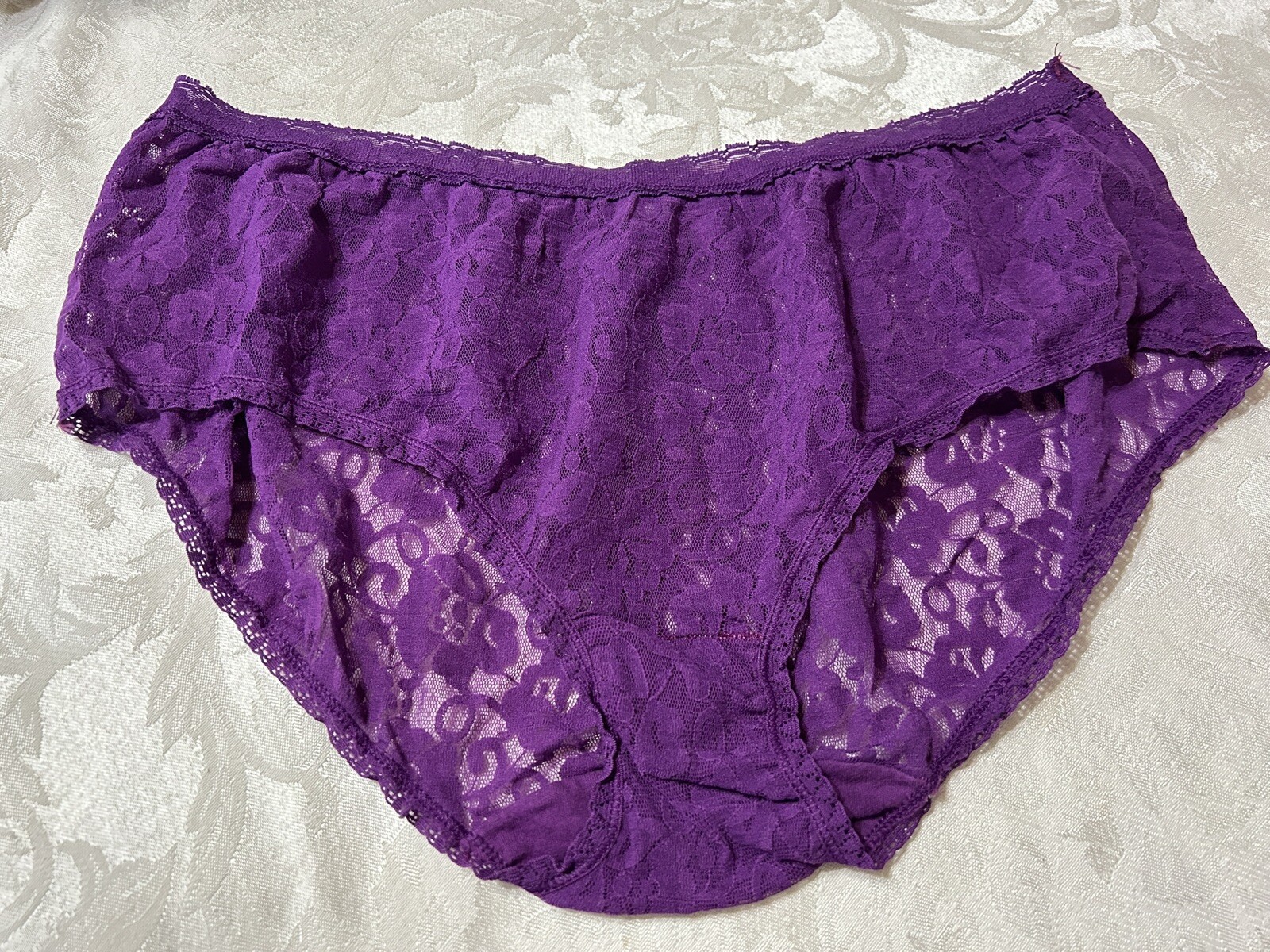 Vtg Unbranded 13J001X Beautiful Sheer Floral Stretch Lace 2X Plum Panties #60