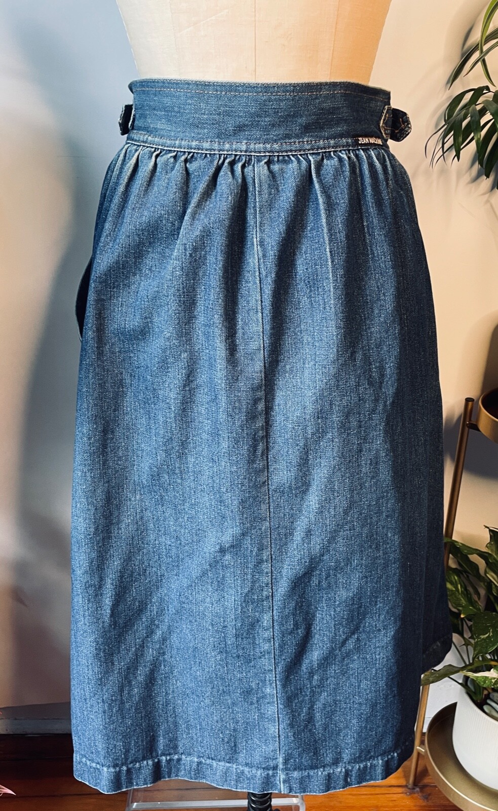 VTG JEAN MACHINE 70’S-80’S BOHO PRAIRIE BLUE DENIM PLEATED SKIRT HIGH WAIST*XS/S