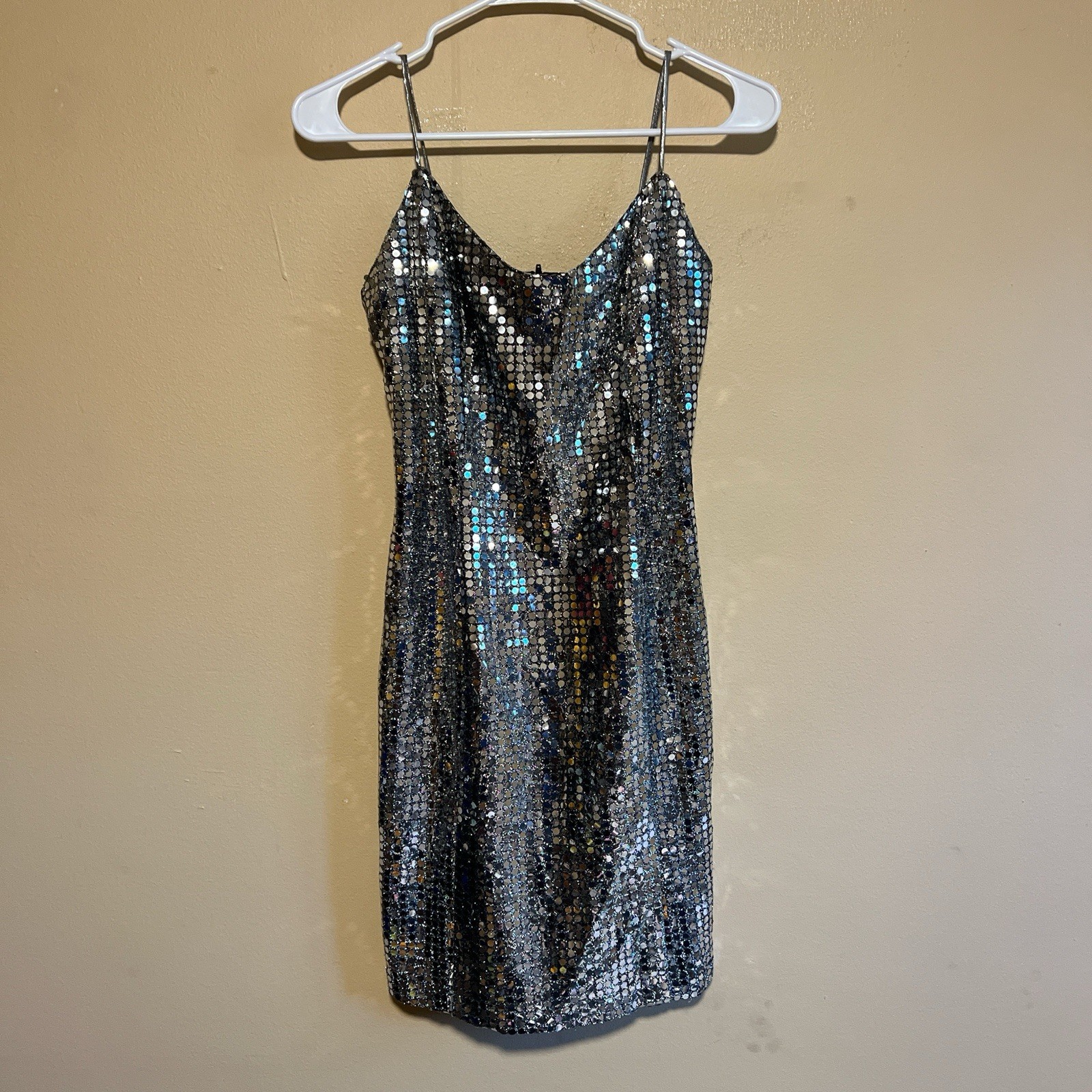 L.A Glo sparkly silver sequin vintage 90’s disco mini dress size 8 showgirl