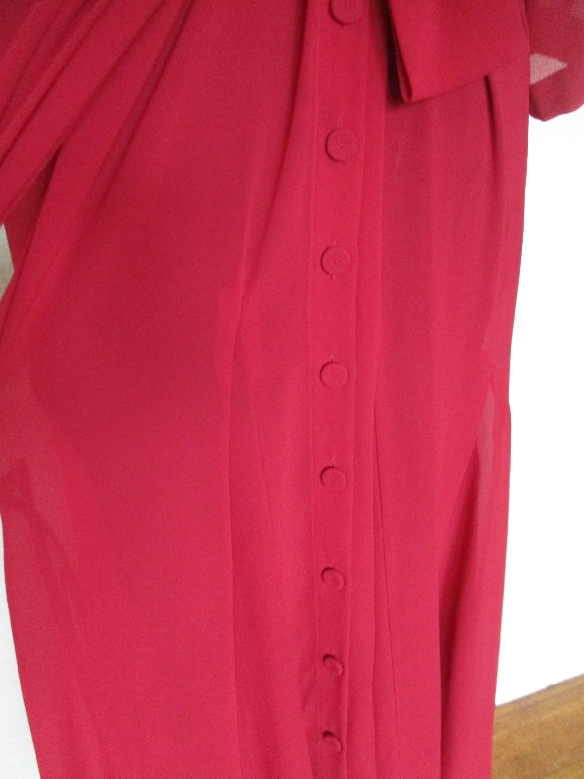 Vtg 30s Style Handmade Dress Womens S/M Red Chiffon Lace Cami Mesh Inset