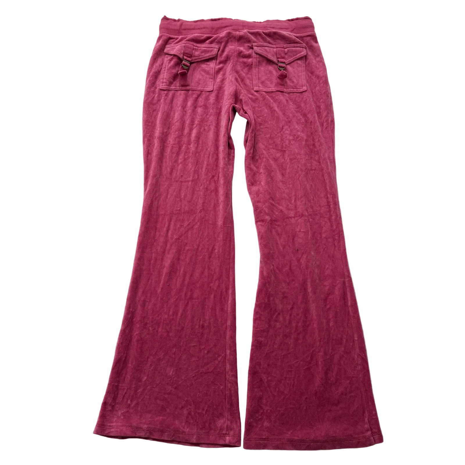 Vintage Juicy Couture Women Dark Pink Flare Track Pant Buckle Flap Pocket Size L