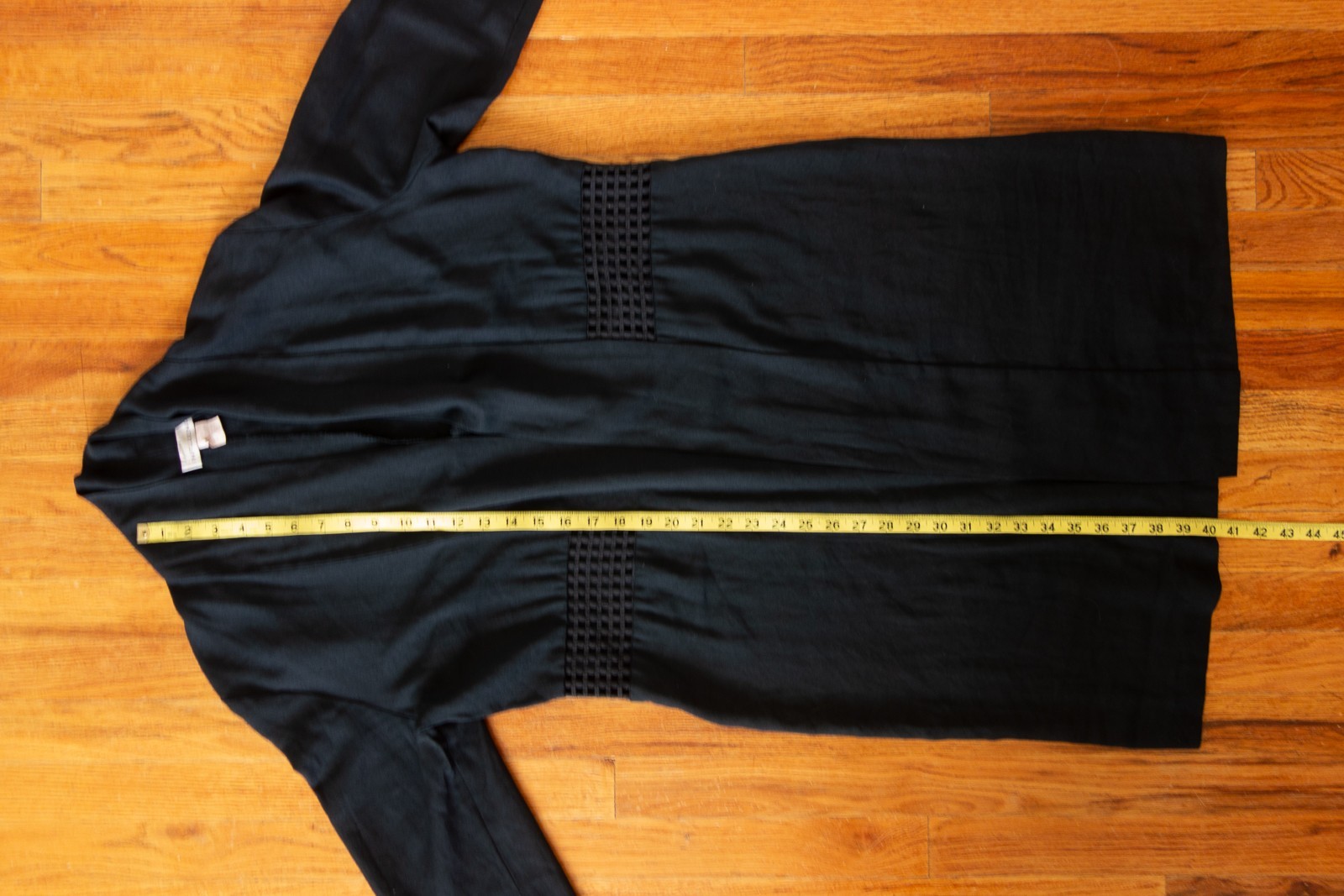 Vtg Positive Influence Long Open Cardigan Lattice Trim at Waist Womens XL Black
