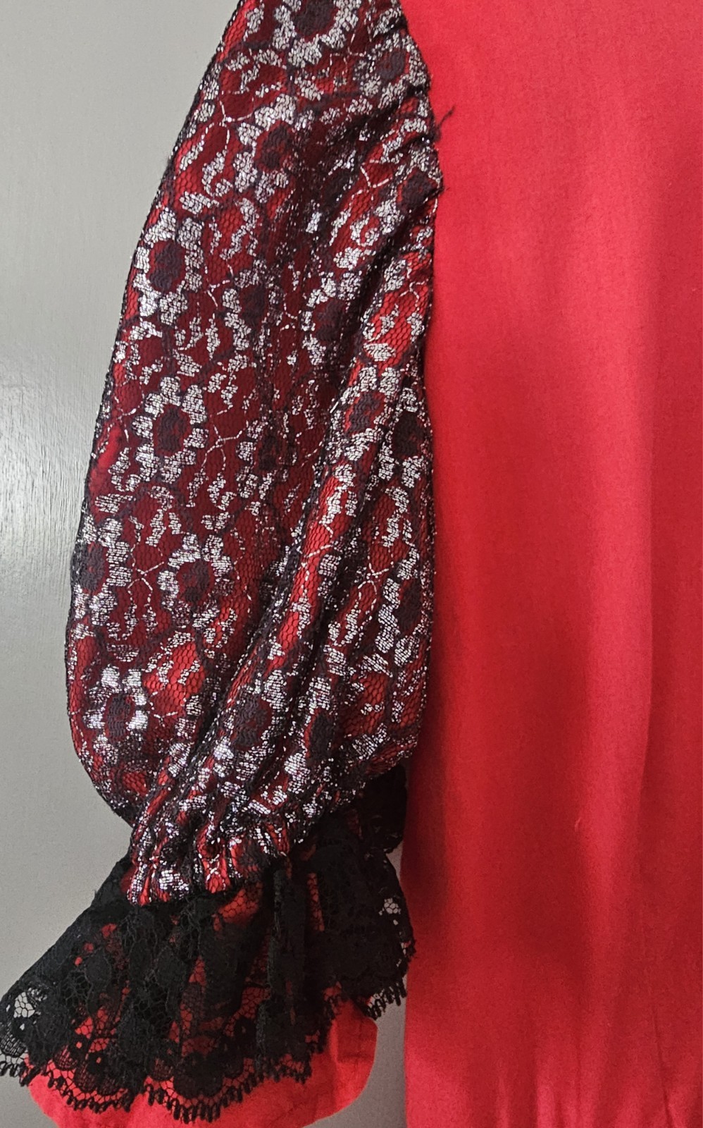 Vintage Pete Bettina Red Silver Black Lace Square Dancing Dress Dance Rockabilly