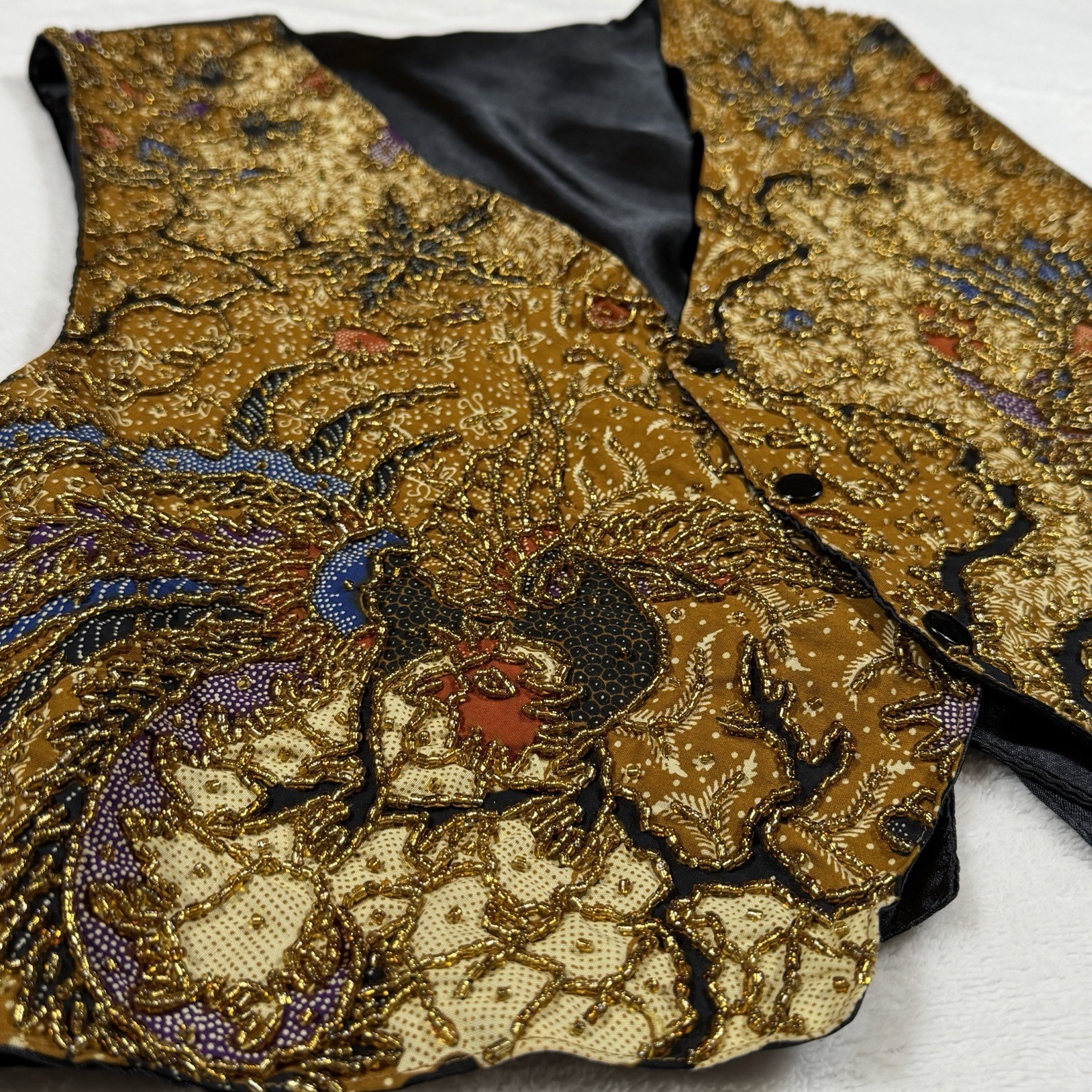 Kenar Vest Peacock Bird Gold Beaded Women’s Small Gypsy Art Deco Boho Vintage