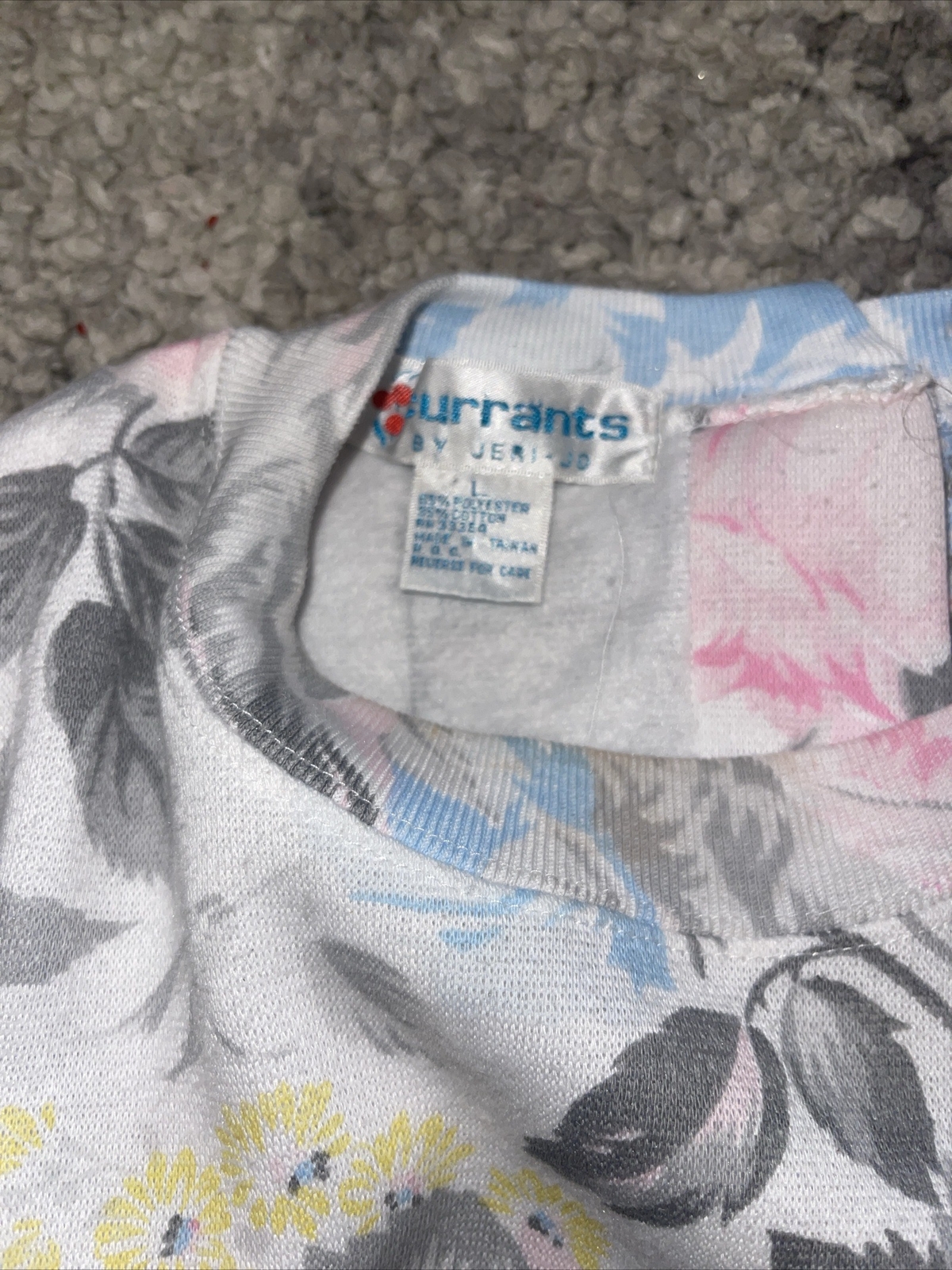 Vintage 1980s Currants by Jeri-Jo Floral Printer Sweatshirt – Size L 3/4 Sleeve