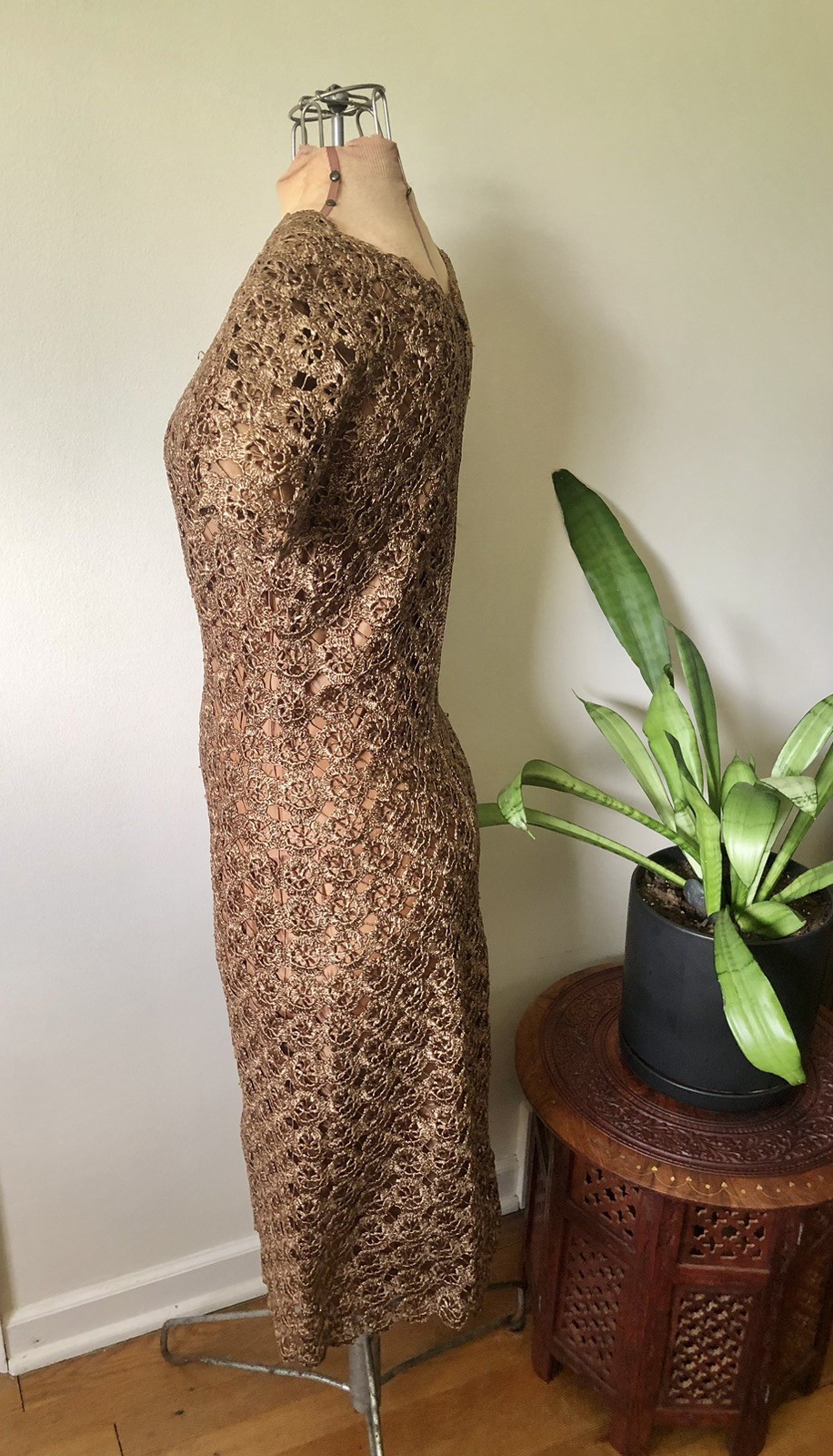 Vintage Italian Woven Raffia Latte Brown Dress