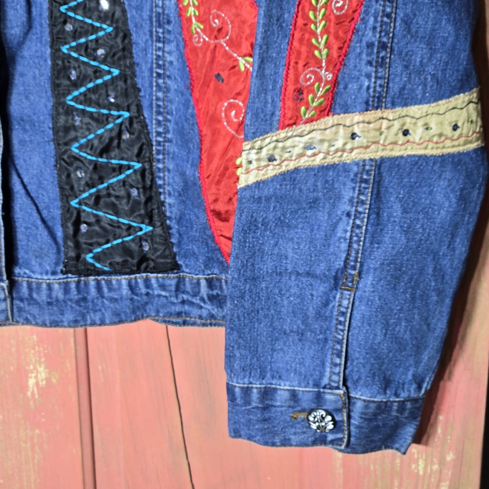 Bleu Bayou Womens Grannycore Jacket Casual Denim Jacket Coat Patchwork Size XL