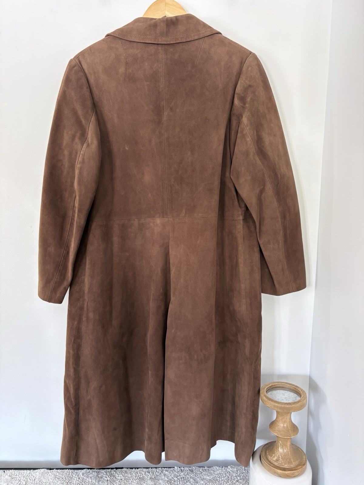Vintage HERRERO Y RODERO Suede Leather Long Coat Button Sz L 60s 70s Barcelona