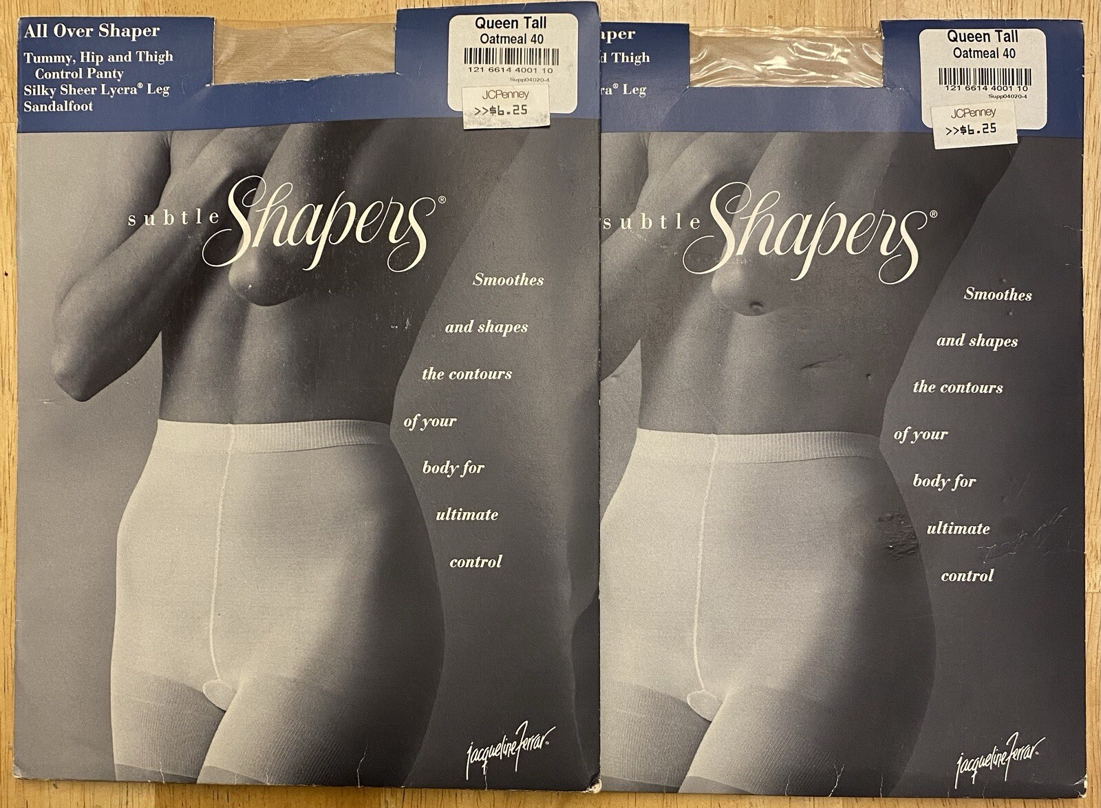 2 Pr Vintage Subtle Shaper JCPenney Pantyhose Sz Queen Tall Oatmeal Color