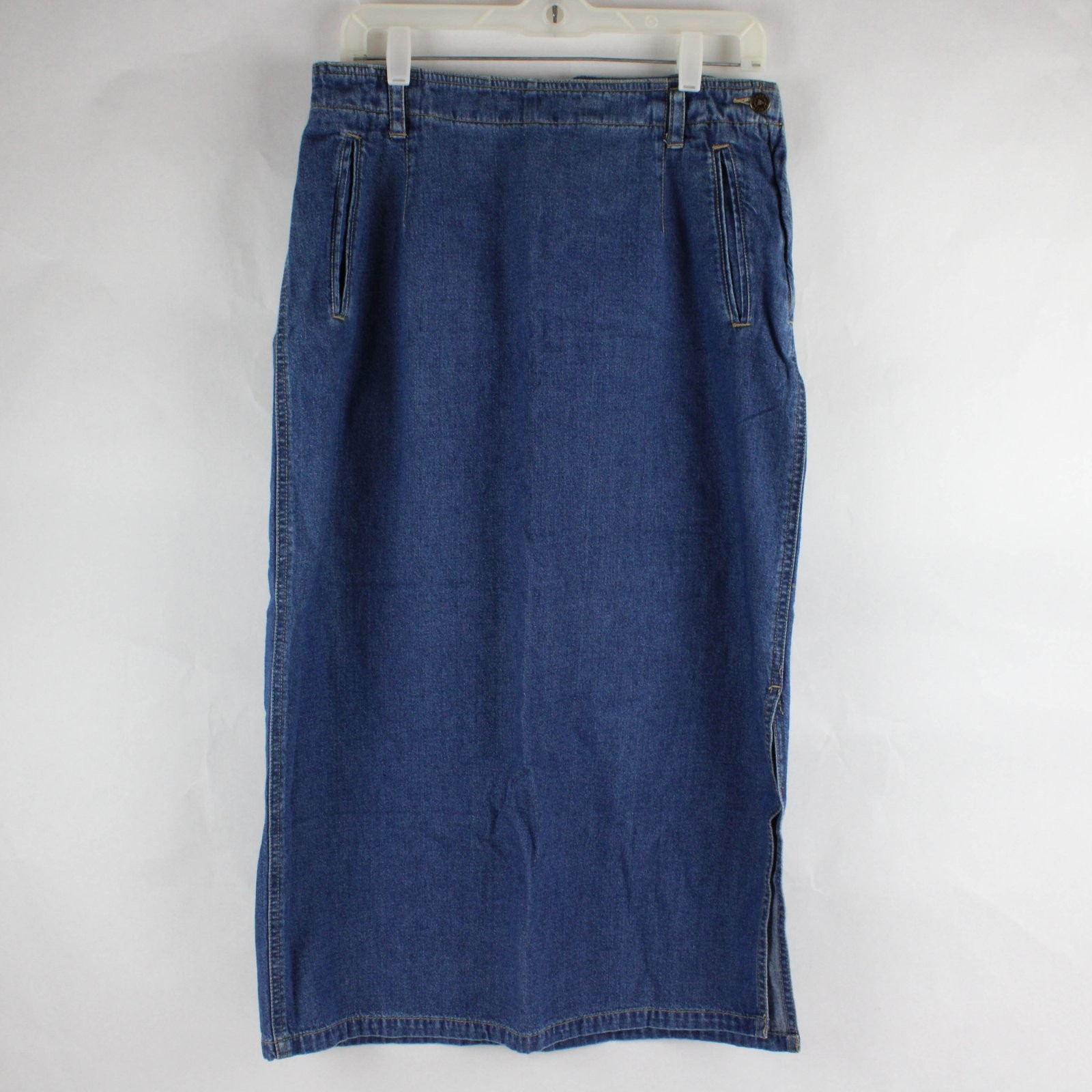 Vintage Lizwear Women’s Size 14 Medium Wash Blue Denim Maxi Skirt 100% Cotton