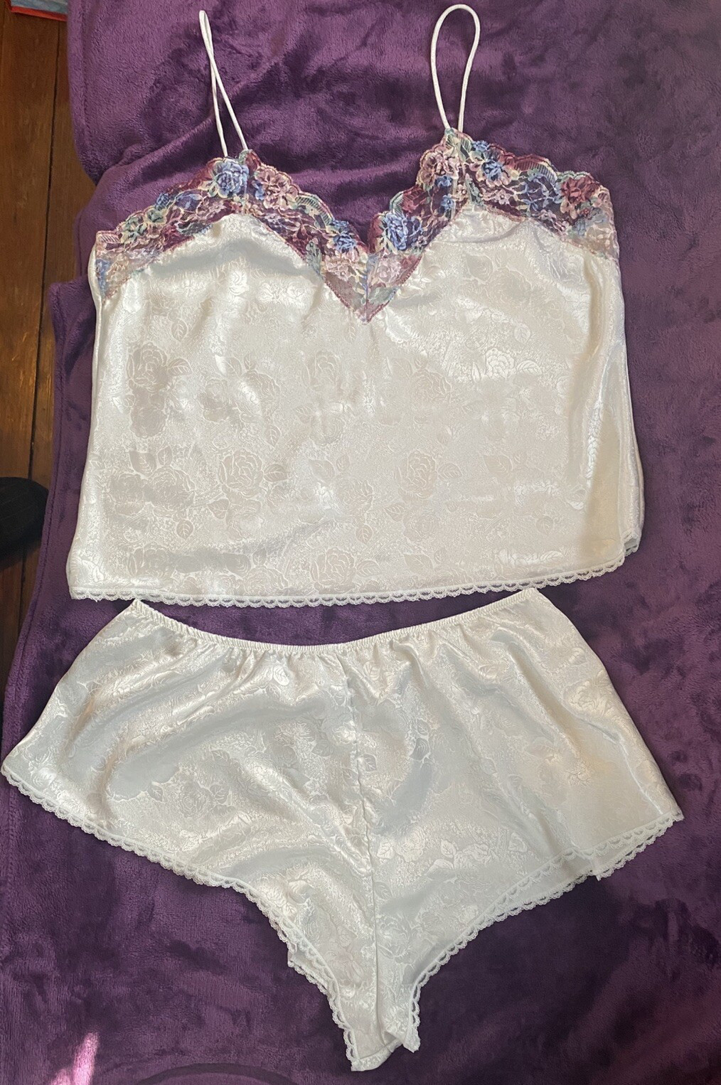 Vtg Wendy Ann Set Cami & Sleep shorts Sexy Lace Blue Lingerie XL